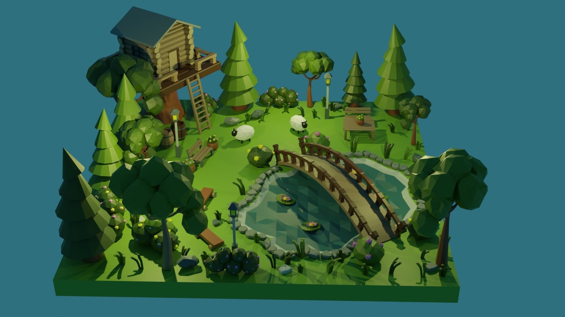 Low Poly Garden 3D model_1