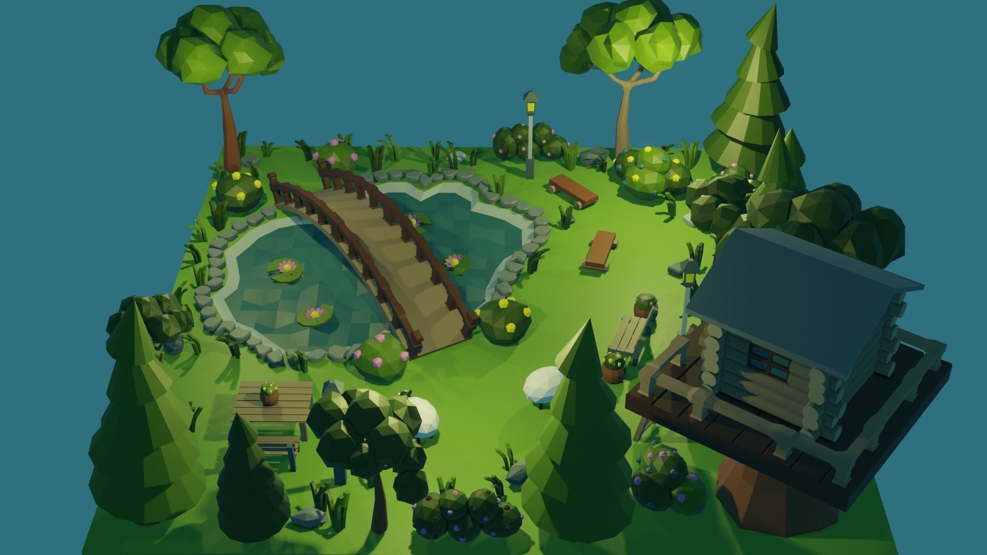 Low Poly Garden 3D model_5