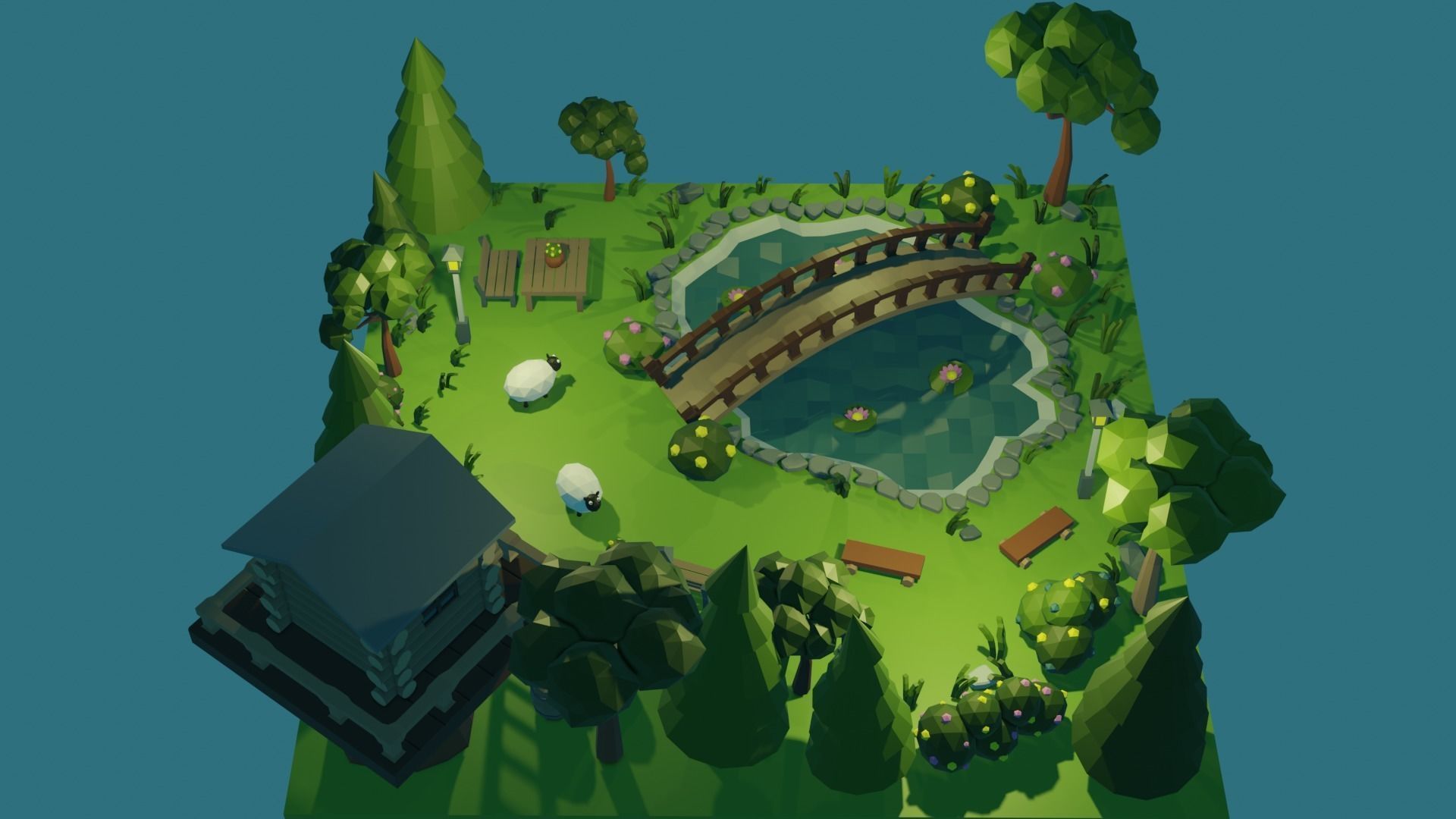 Low Poly Garden 3D model_3