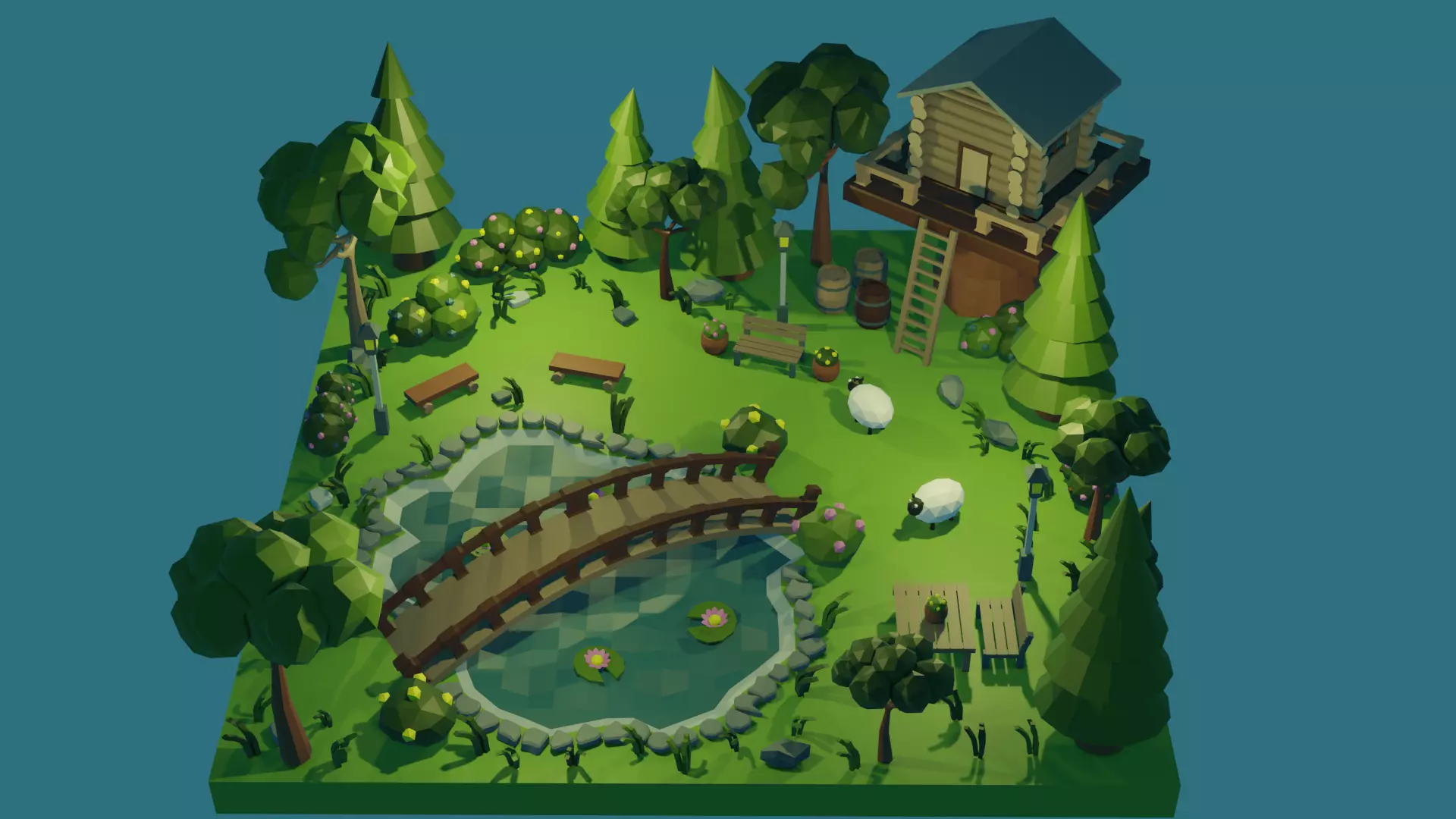 Low Poly Garden 3D model_0