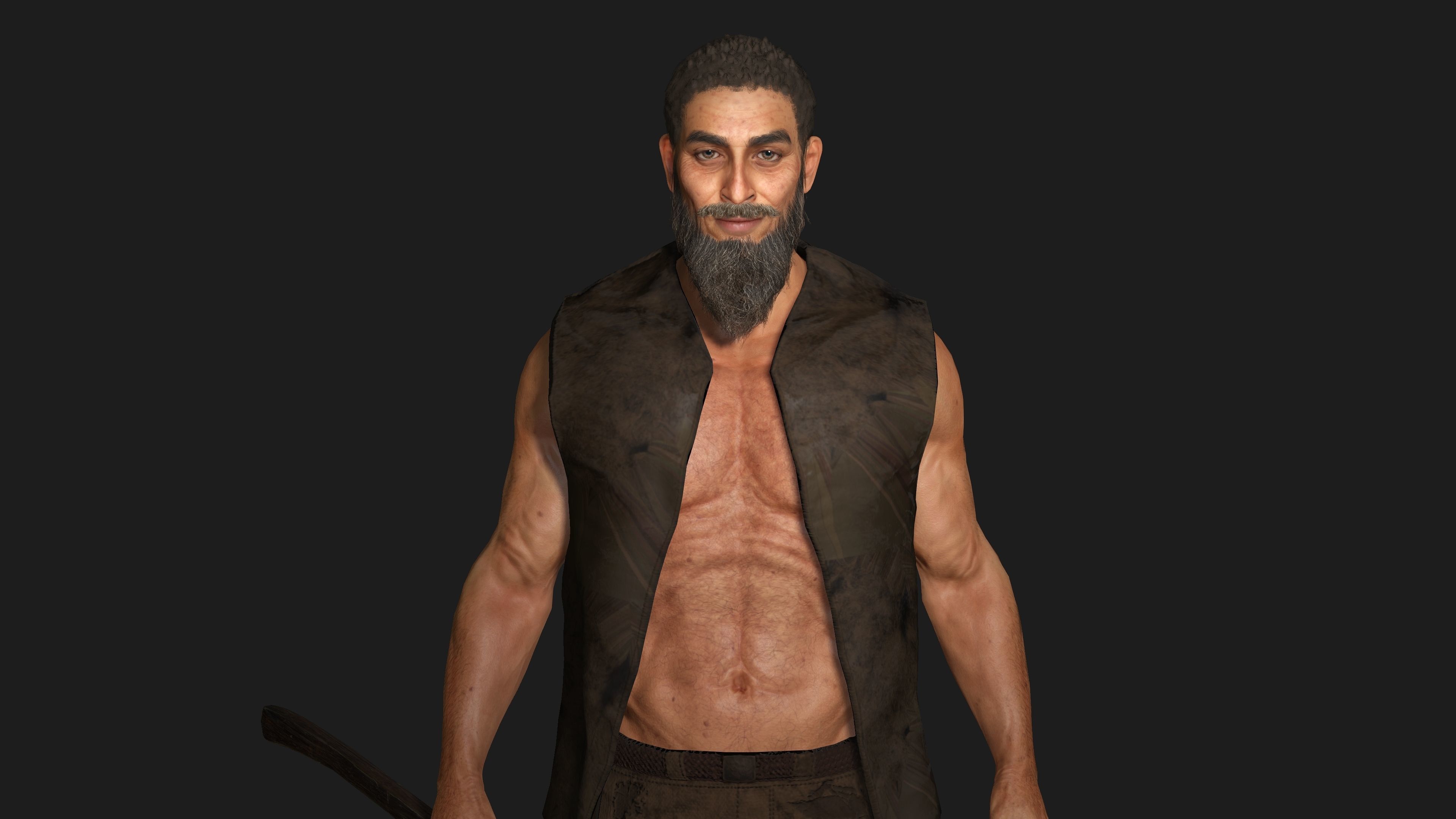 3D REALISTIC CHARACTER - MEDIEVAL BEARDED OLD MAN 02 Low-poly 3D model_11