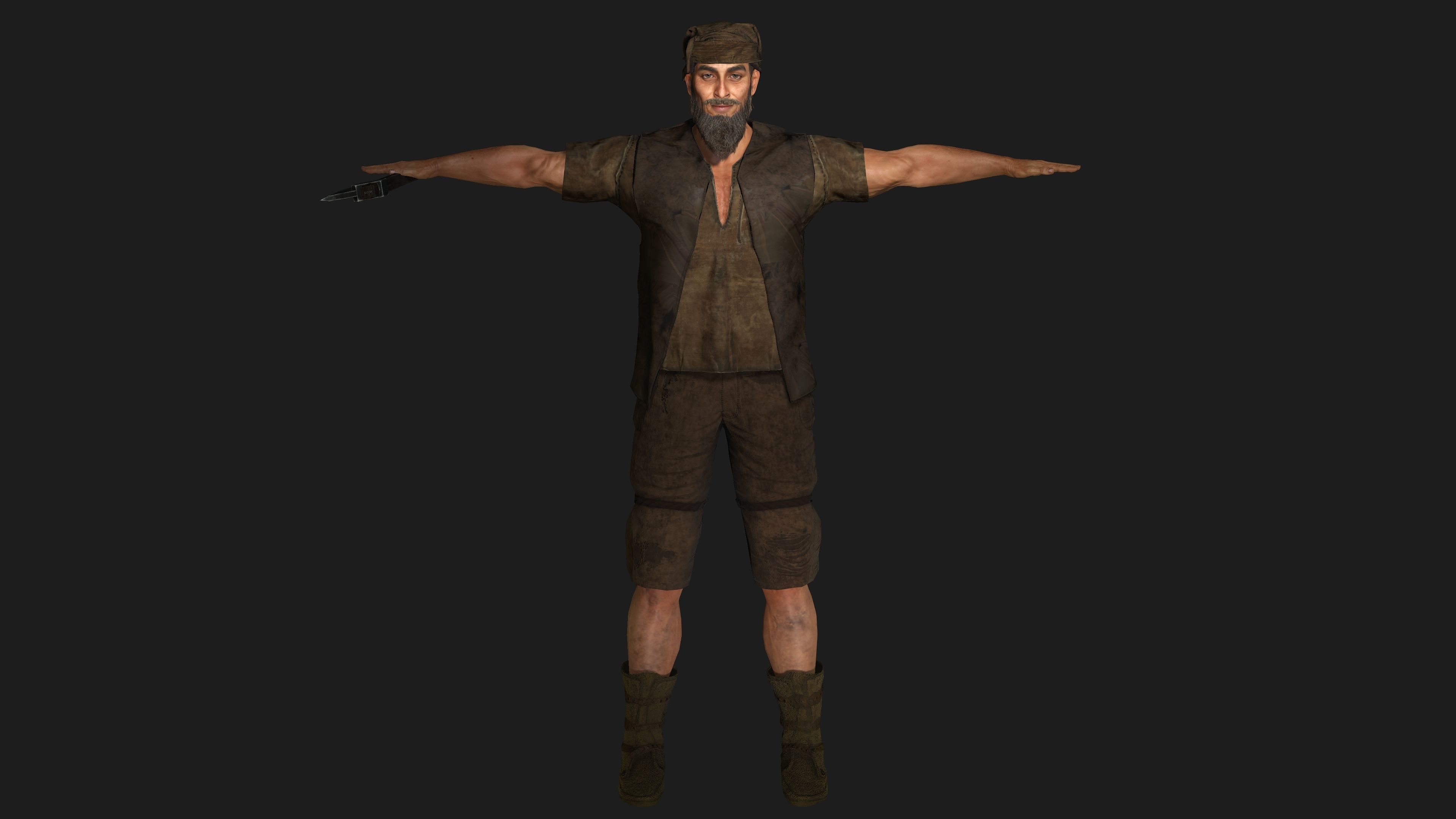 3D REALISTIC CHARACTER - MEDIEVAL BEARDED OLD MAN 02 Low-poly 3D model_17