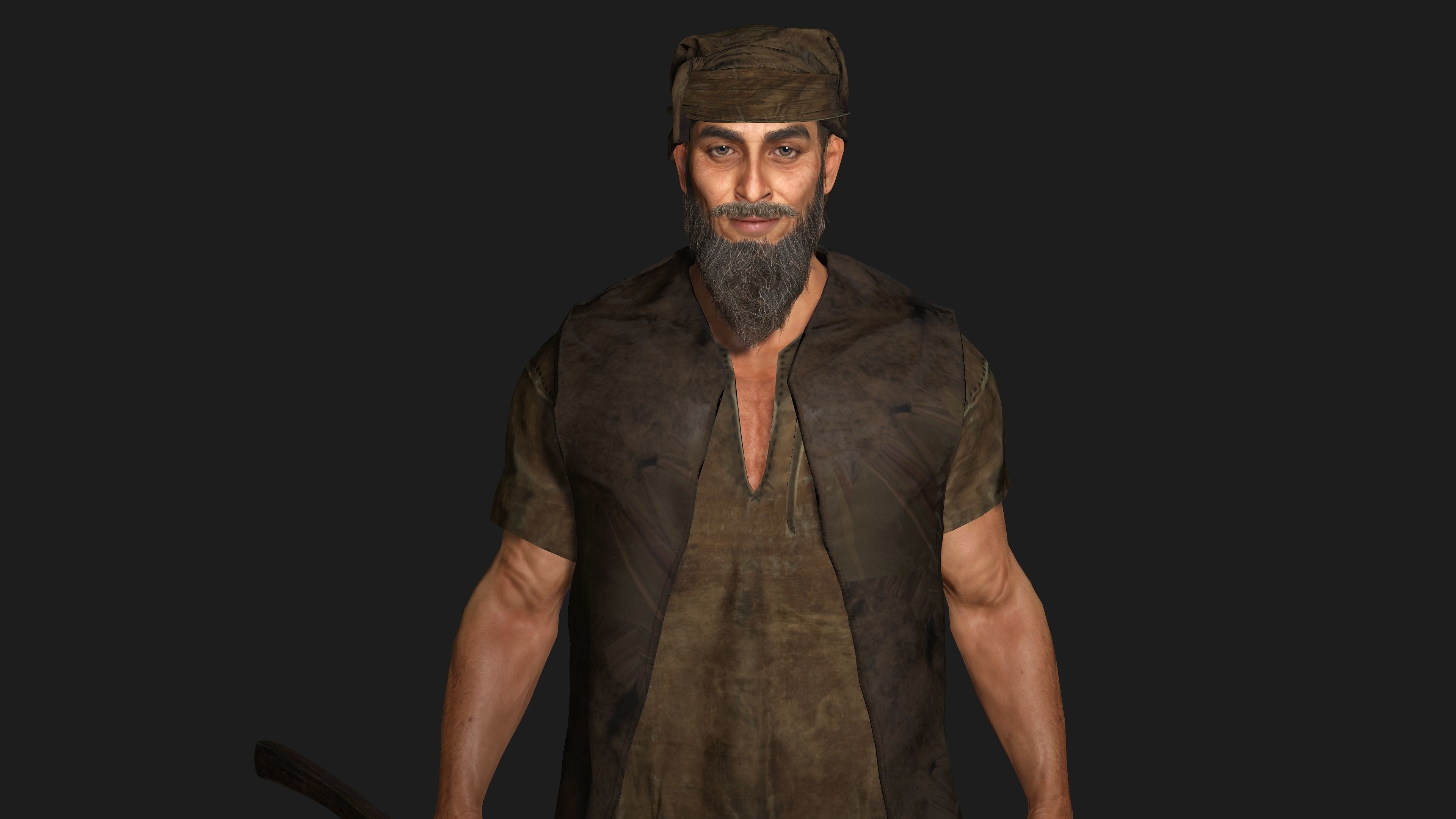 3D REALISTIC CHARACTER - MEDIEVAL BEARDED OLD MAN 02 Low-poly 3D model_5