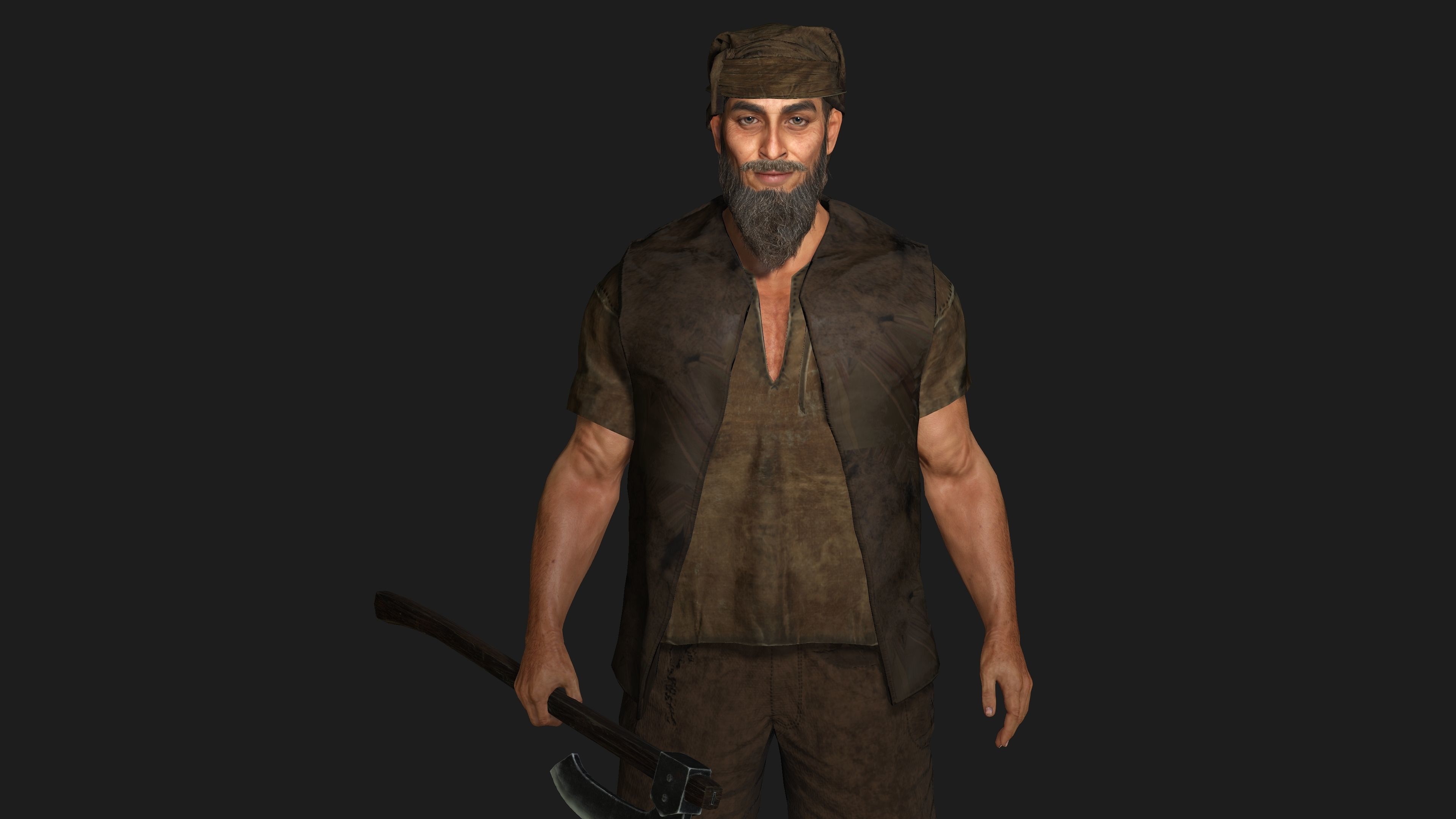 3D REALISTIC CHARACTER - MEDIEVAL BEARDED OLD MAN 02 Low-poly 3D model_4