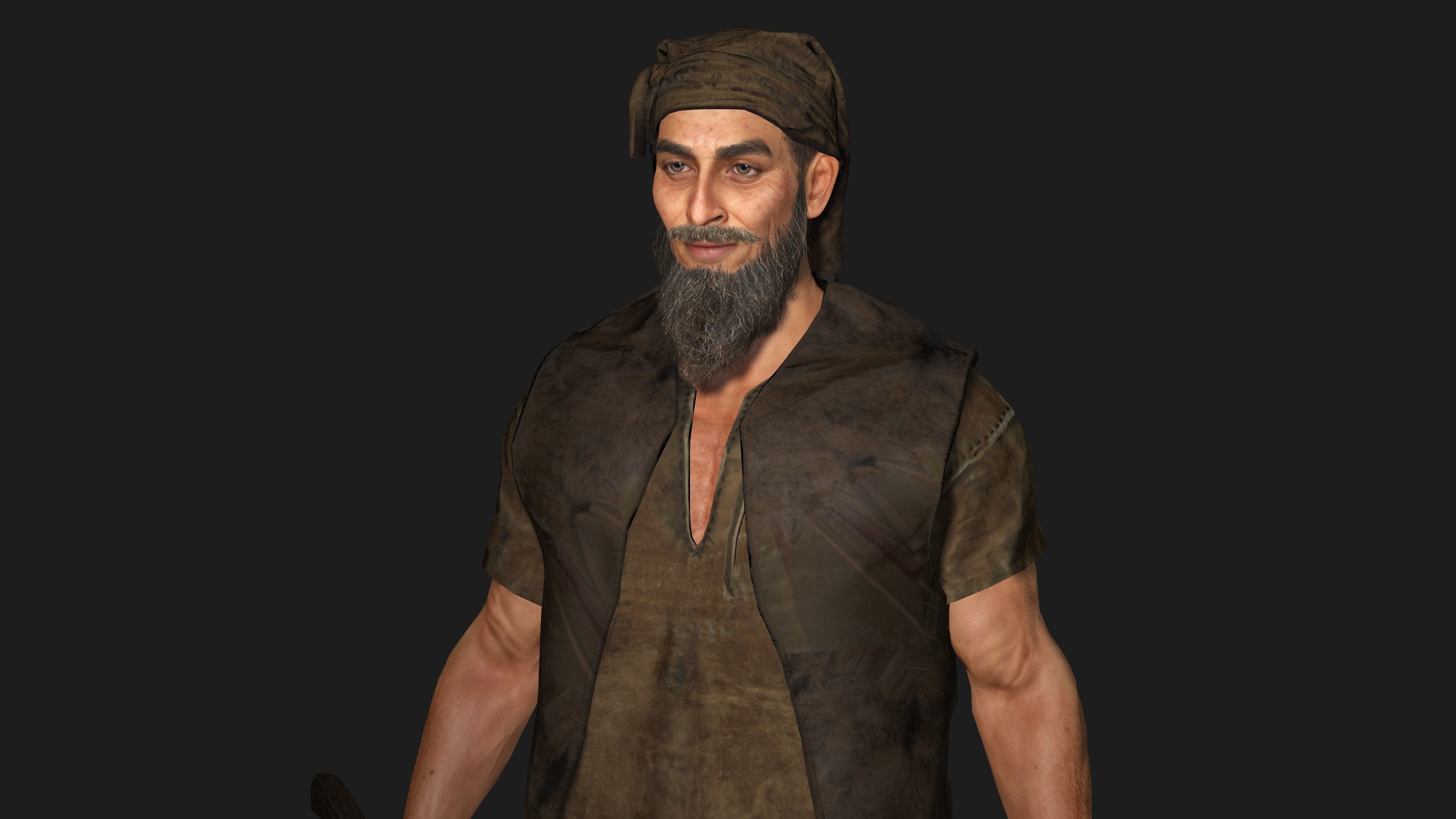 3D REALISTIC CHARACTER - MEDIEVAL BEARDED OLD MAN 02 Low-poly 3D model_7