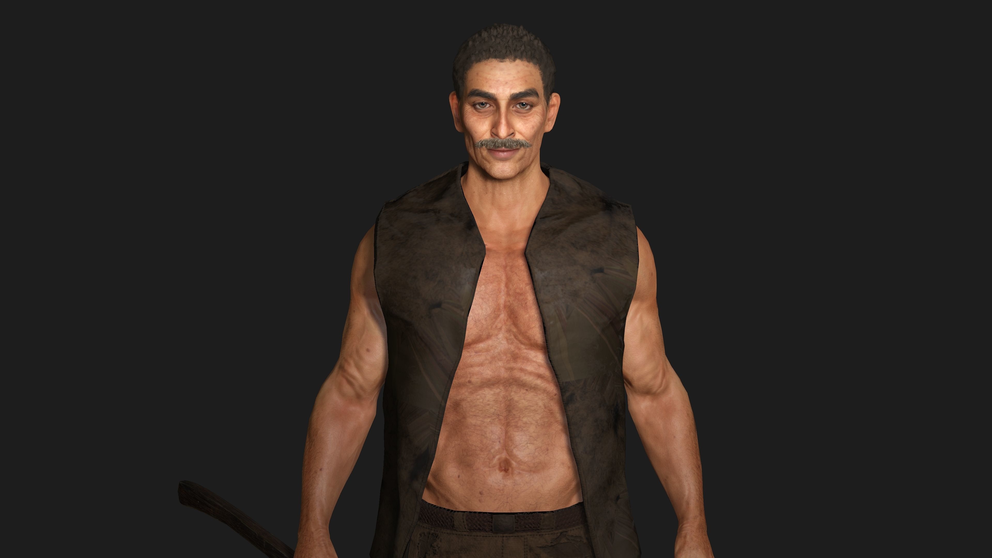 3D REALISTIC CHARACTER - MEDIEVAL BEARDED OLD MAN 02 Low-poly 3D model_14