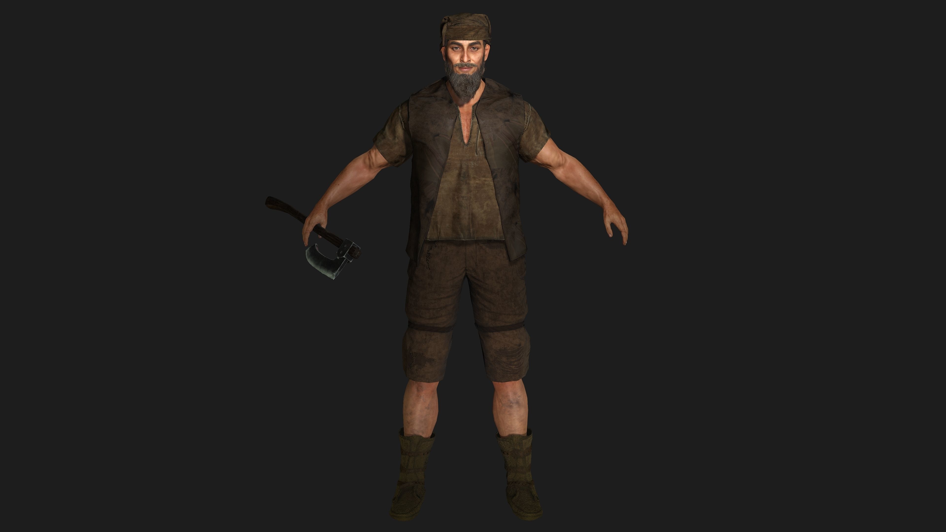 3D REALISTIC CHARACTER - MEDIEVAL BEARDED OLD MAN 02 Low-poly 3D model_15