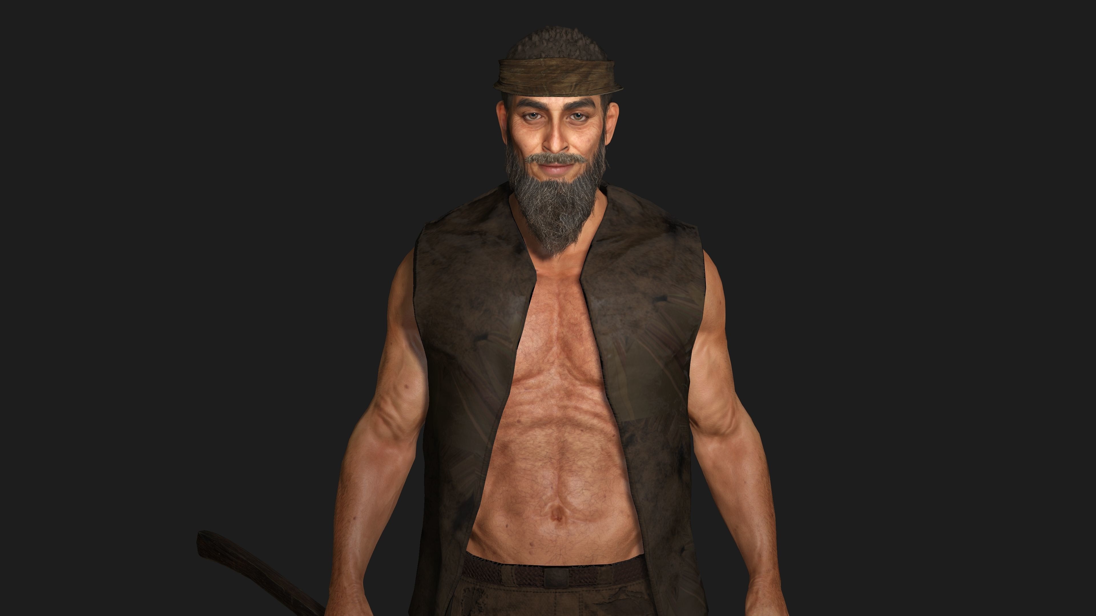 3D REALISTIC CHARACTER - MEDIEVAL BEARDED OLD MAN 02 Low-poly 3D model_10