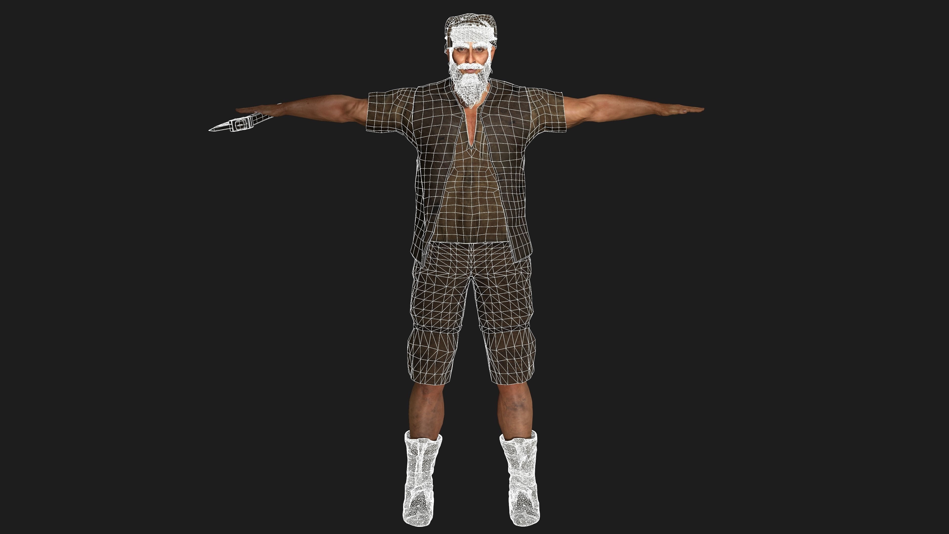 3D REALISTIC CHARACTER - MEDIEVAL BEARDED OLD MAN 02 Low-poly 3D model_18