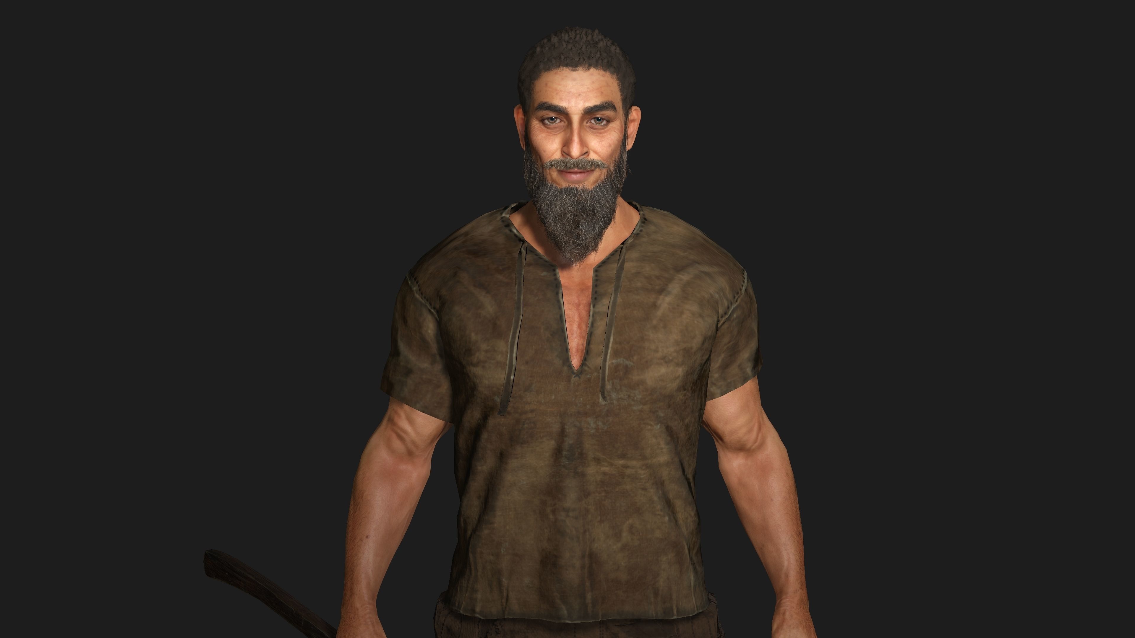 3D REALISTIC CHARACTER - MEDIEVAL BEARDED OLD MAN 02 Low-poly 3D model_12