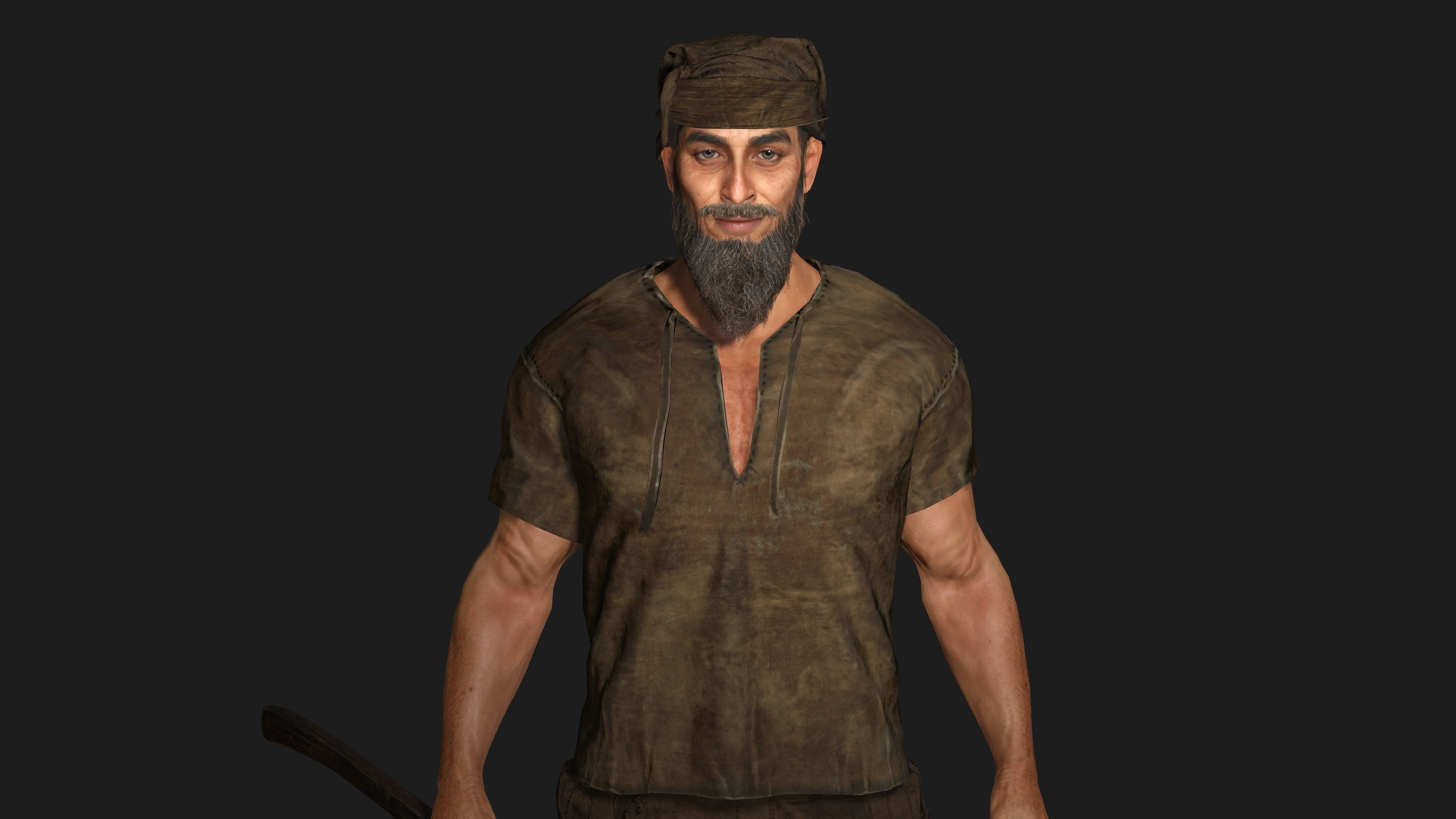 3D REALISTIC CHARACTER - MEDIEVAL BEARDED OLD MAN 02 Low-poly 3D model_9