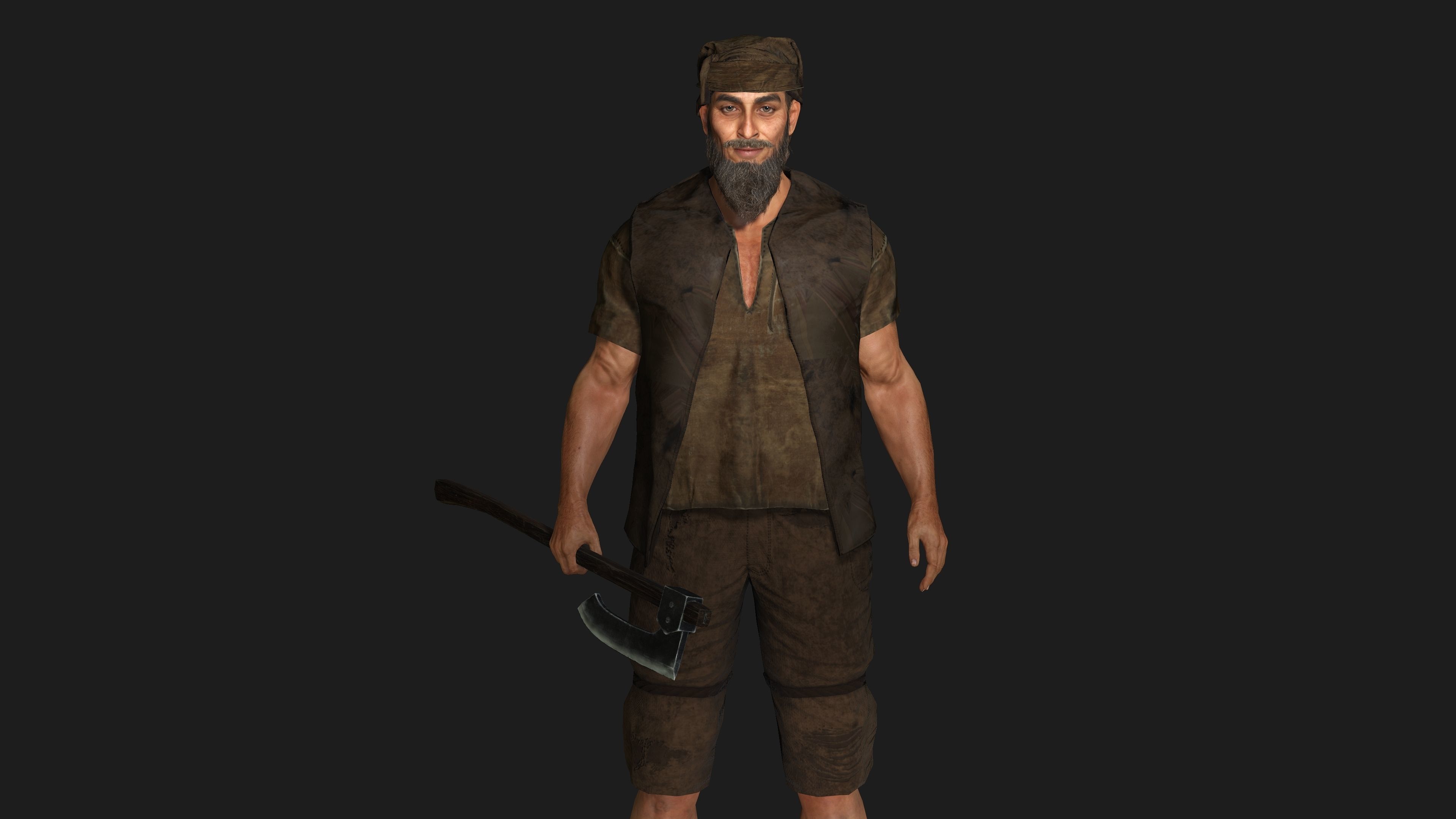 3D REALISTIC CHARACTER - MEDIEVAL BEARDED OLD MAN 02 Low-poly 3D model_3