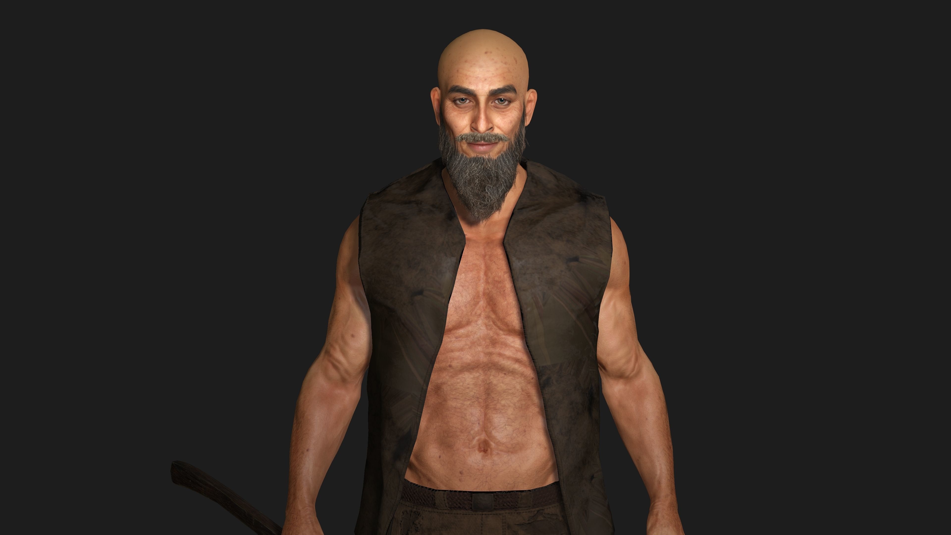 3D REALISTIC CHARACTER - MEDIEVAL BEARDED OLD MAN 02 Low-poly 3D model_13