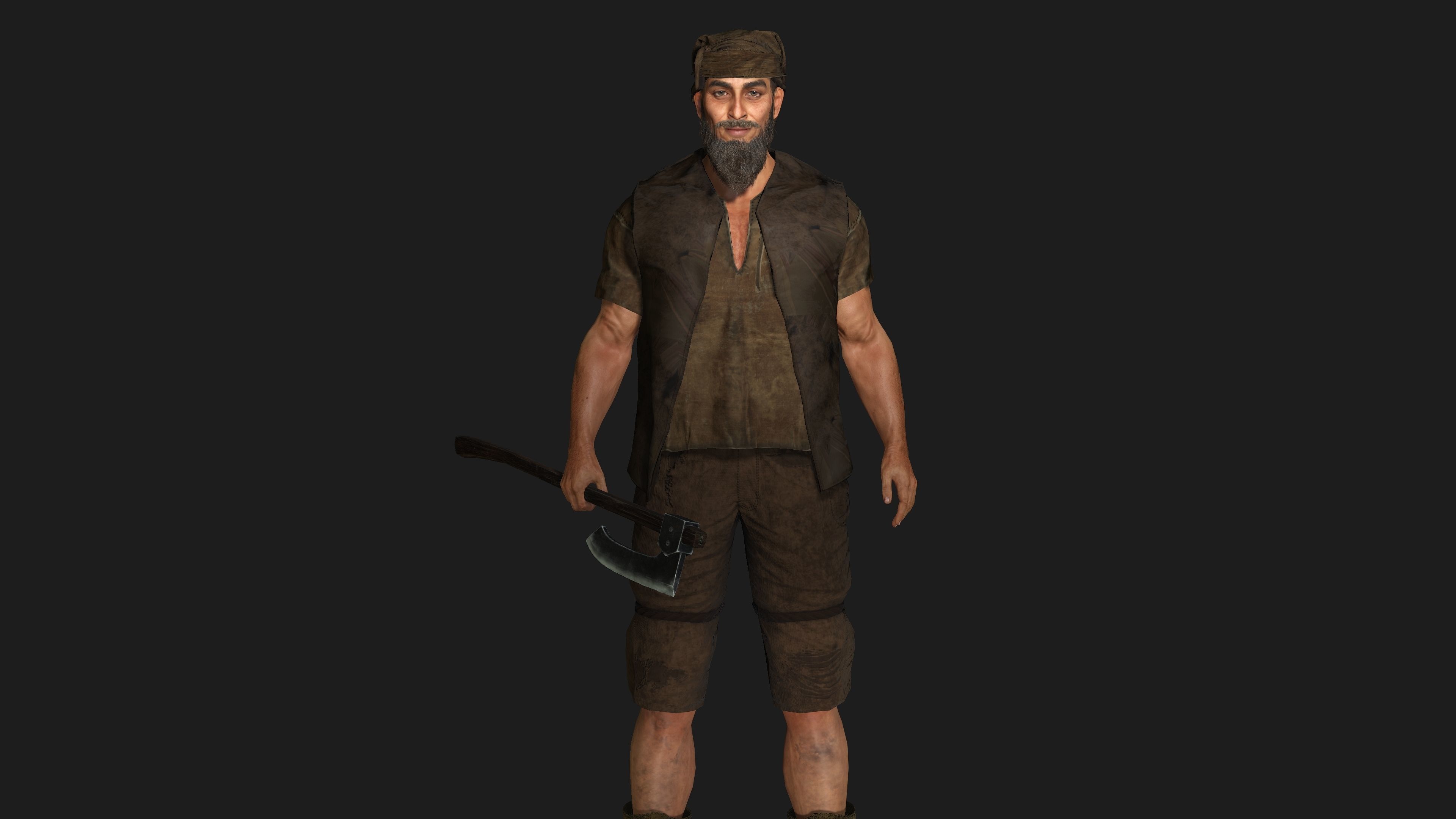 3D REALISTIC CHARACTER - MEDIEVAL BEARDED OLD MAN 02 Low-poly 3D model_2