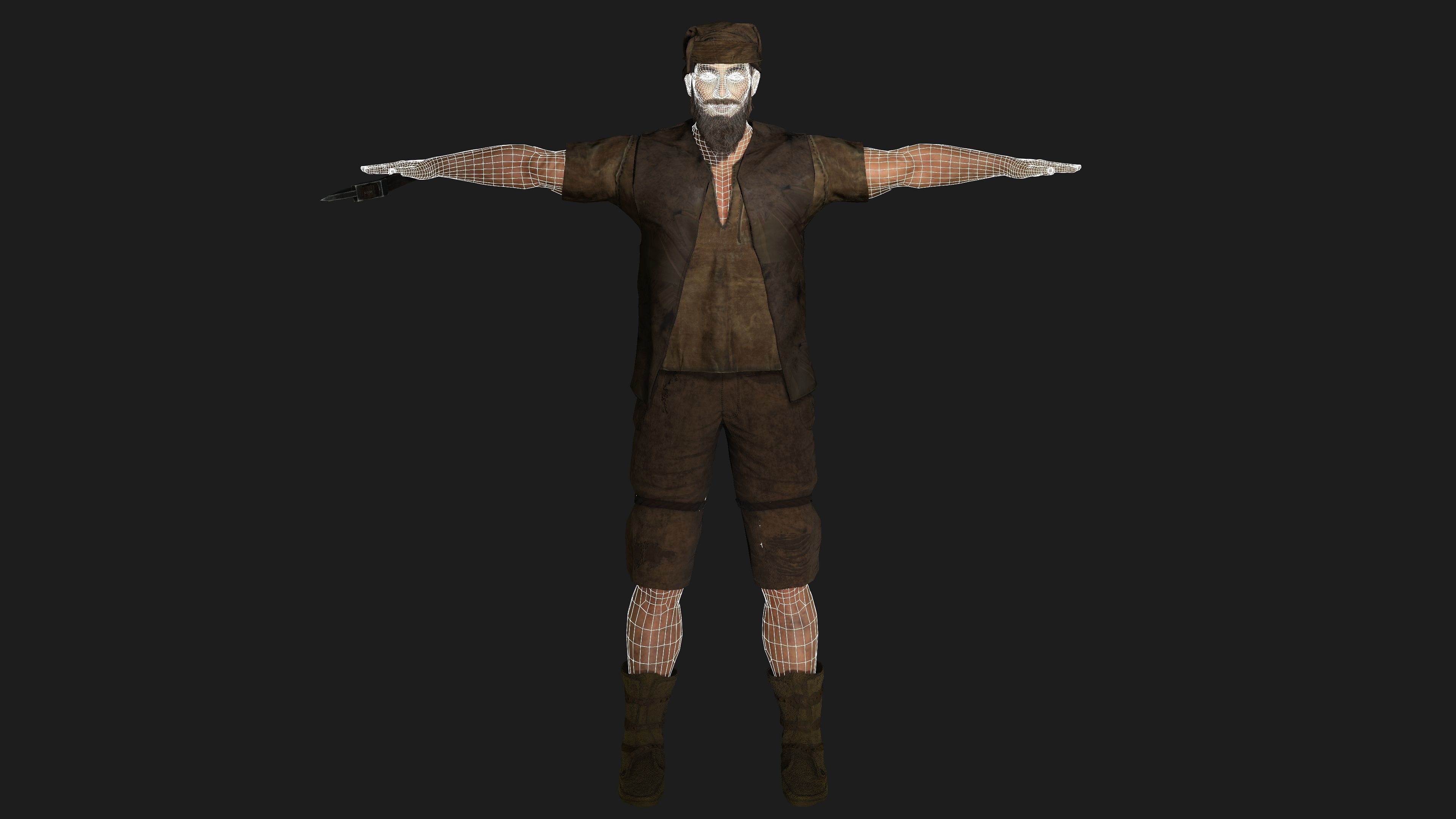 3D REALISTIC CHARACTER - MEDIEVAL BEARDED OLD MAN 02 Low-poly 3D model_19