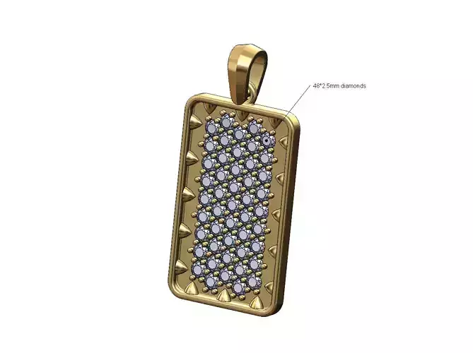 Iced diamond spiked rectangular pendant with bail