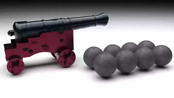Cannon With Cannonball 3D model