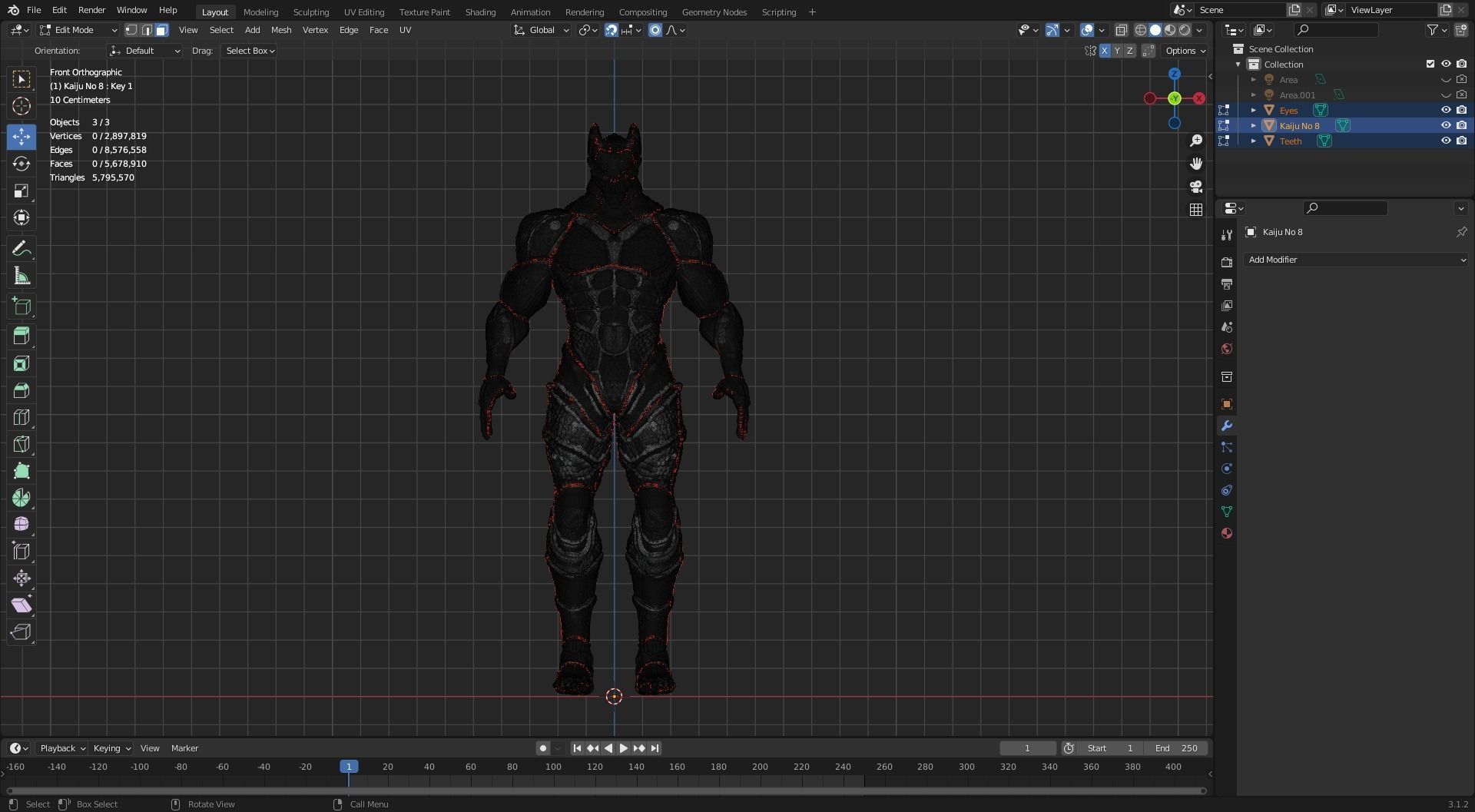 High Poly - Kaiju No 8 - Hibino Kafka 3D model_15