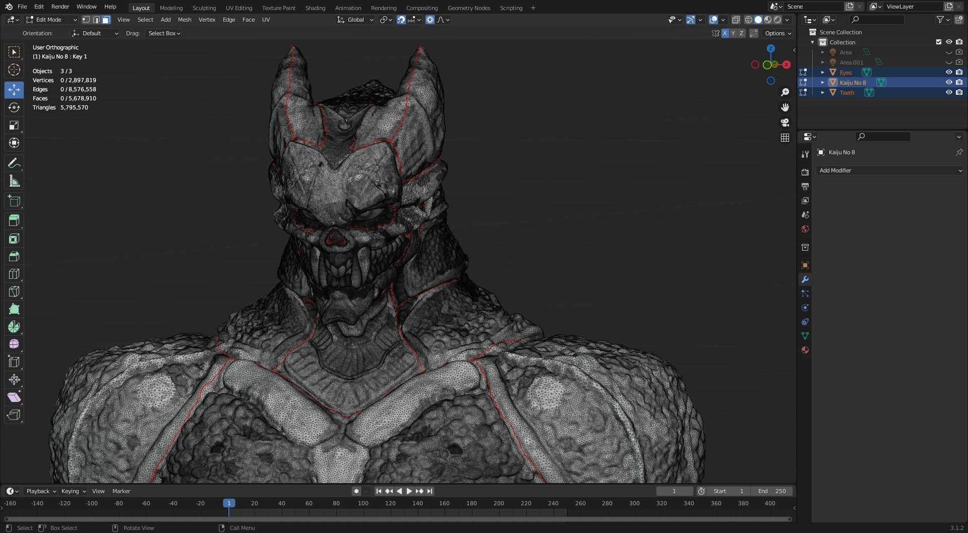 High Poly - Kaiju No 8 - Hibino Kafka 3D model_12