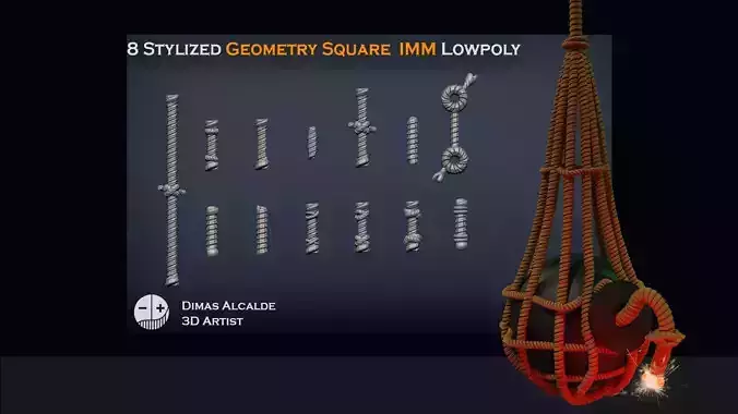 13 Stylized Rope Curve IMM Brush Pack Zbrush Blender  Low-poly 3D model
