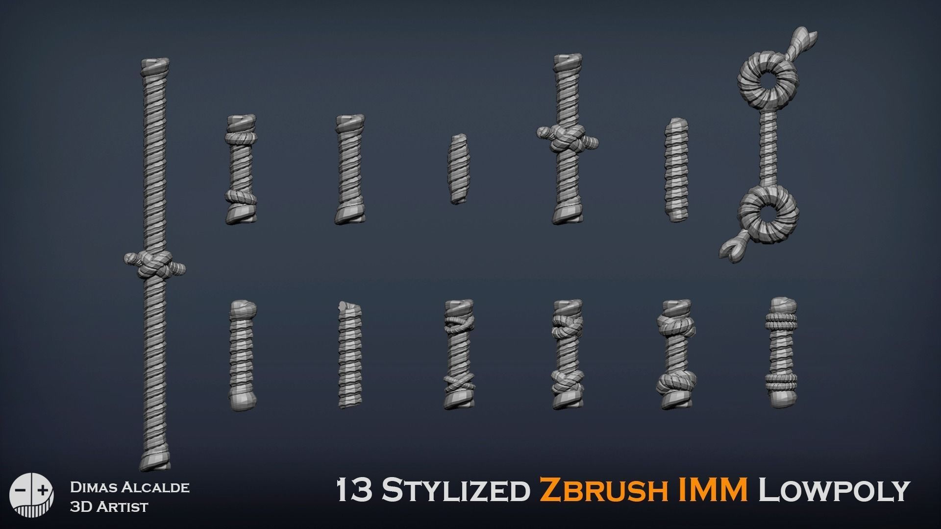 3D model 13 Stylized Rope Curve IMM Brush Pack Zbrush Blender VR / AR ...