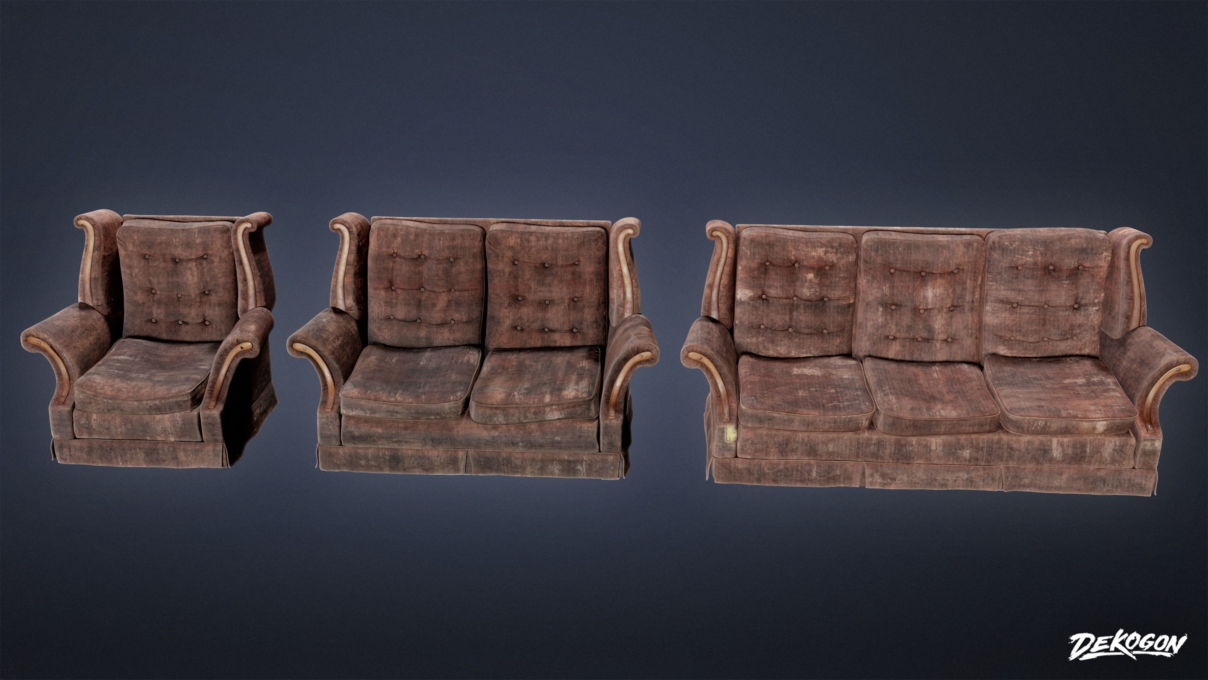 SUBURBS - Couch 22 - LOW POLY AND NANITE Low-poly 3D model_1