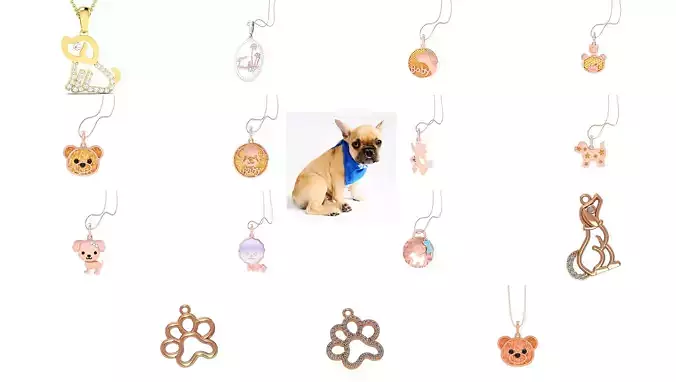 13 Dog Charm Necklace Pendant 3dm stl renders details 3D Model Collection