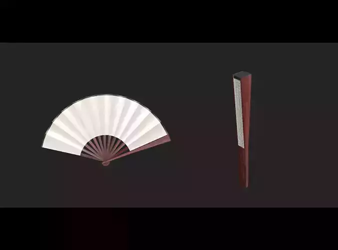 Folding Fan Rigged Maya PBR Low-poly 3D model
