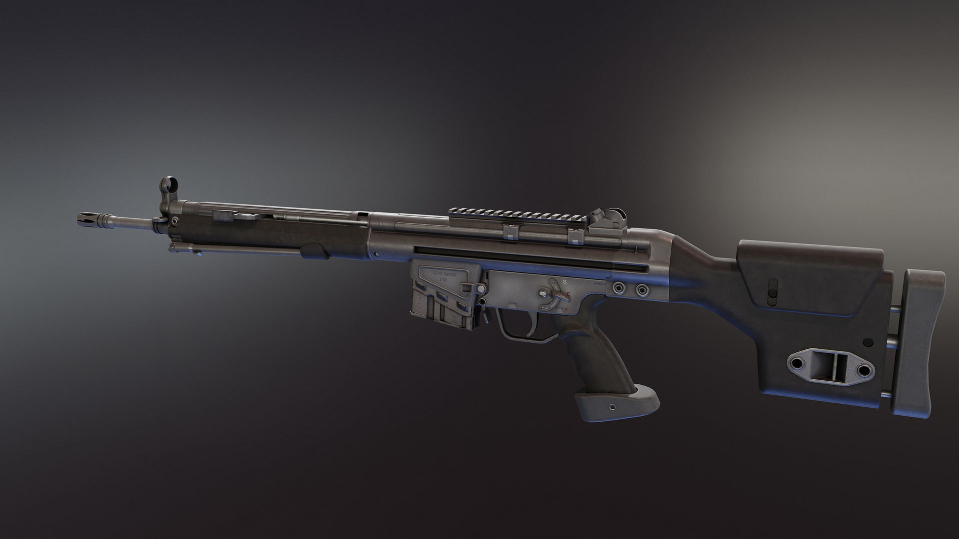 HK G3 Battle Rifle Low-poly 3D model_5