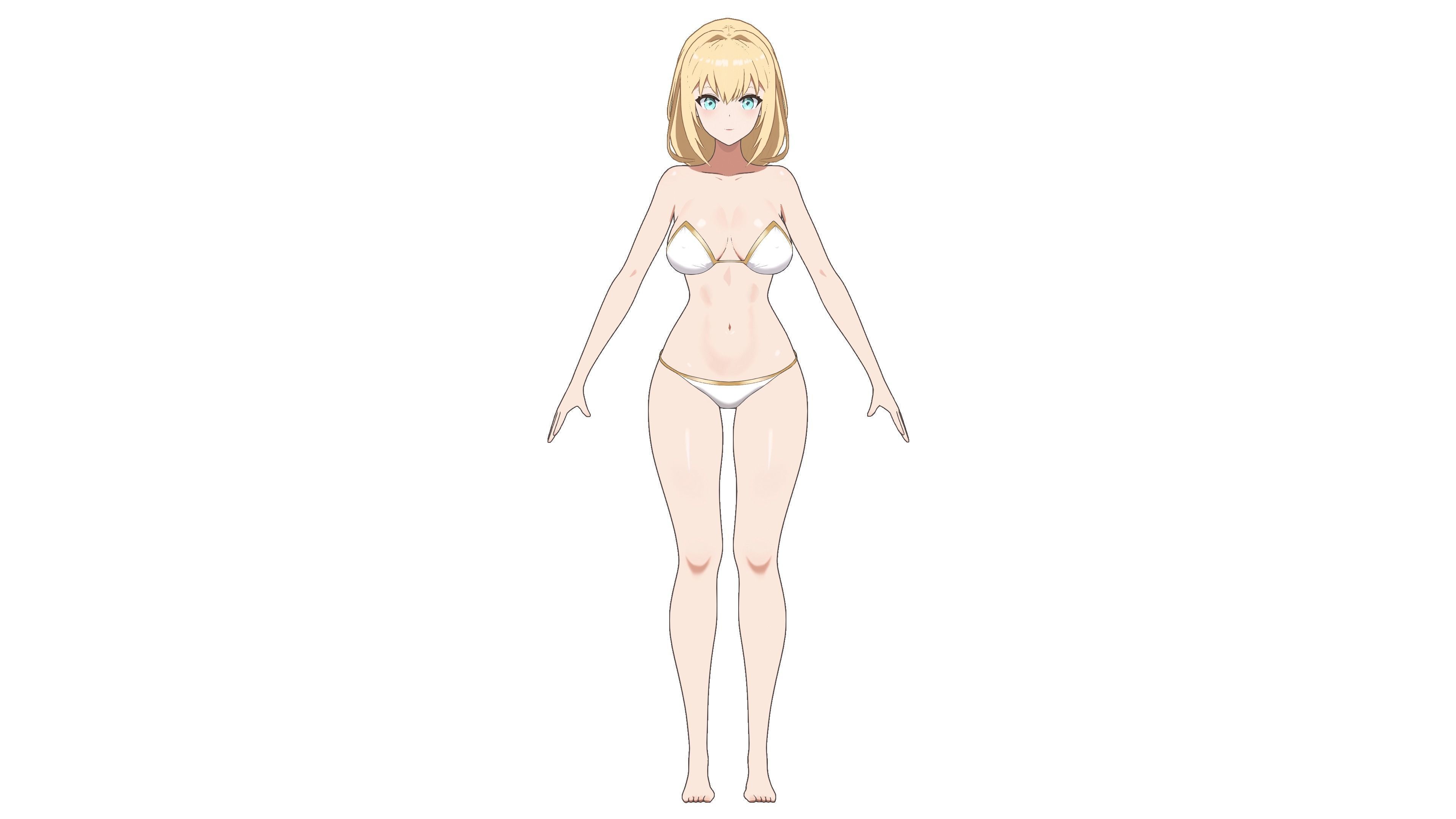Anime Female Character in Bikini - 3D Model Low-poly 3D model_10
