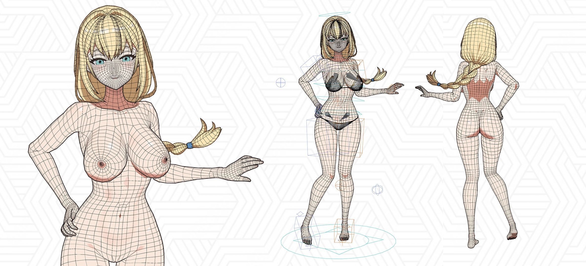 Anime Female Character in Bikini - 3D Model Low-poly 3D model_6