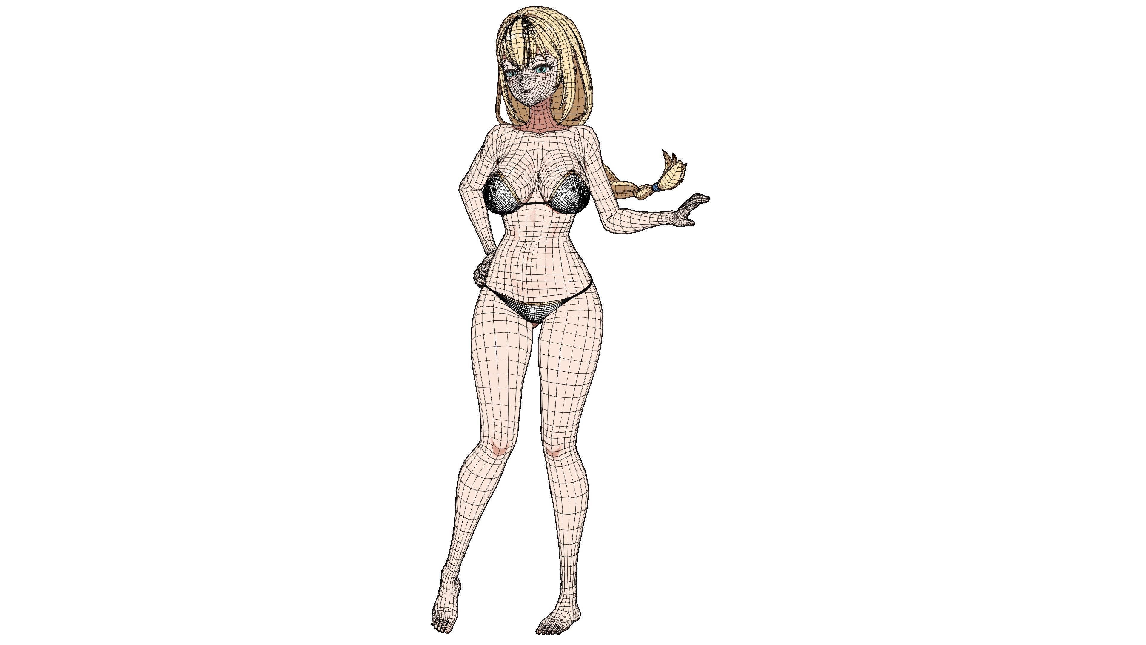 Anime Female Character in Bikini - 3D Model Low-poly 3D model_25