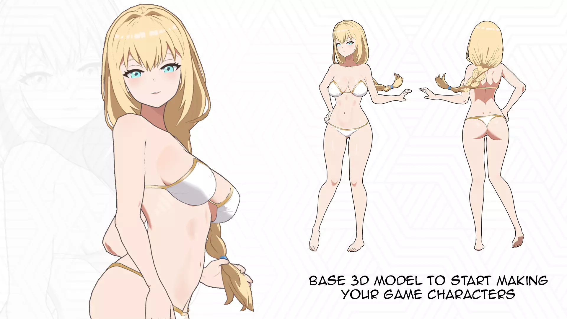 Anime Female Character in Bikini - 3D Model Low-poly 3D model_0