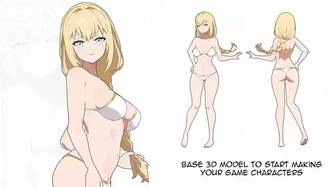 Anime Female Character in Bikini - 3D Model Low-poly 3D model