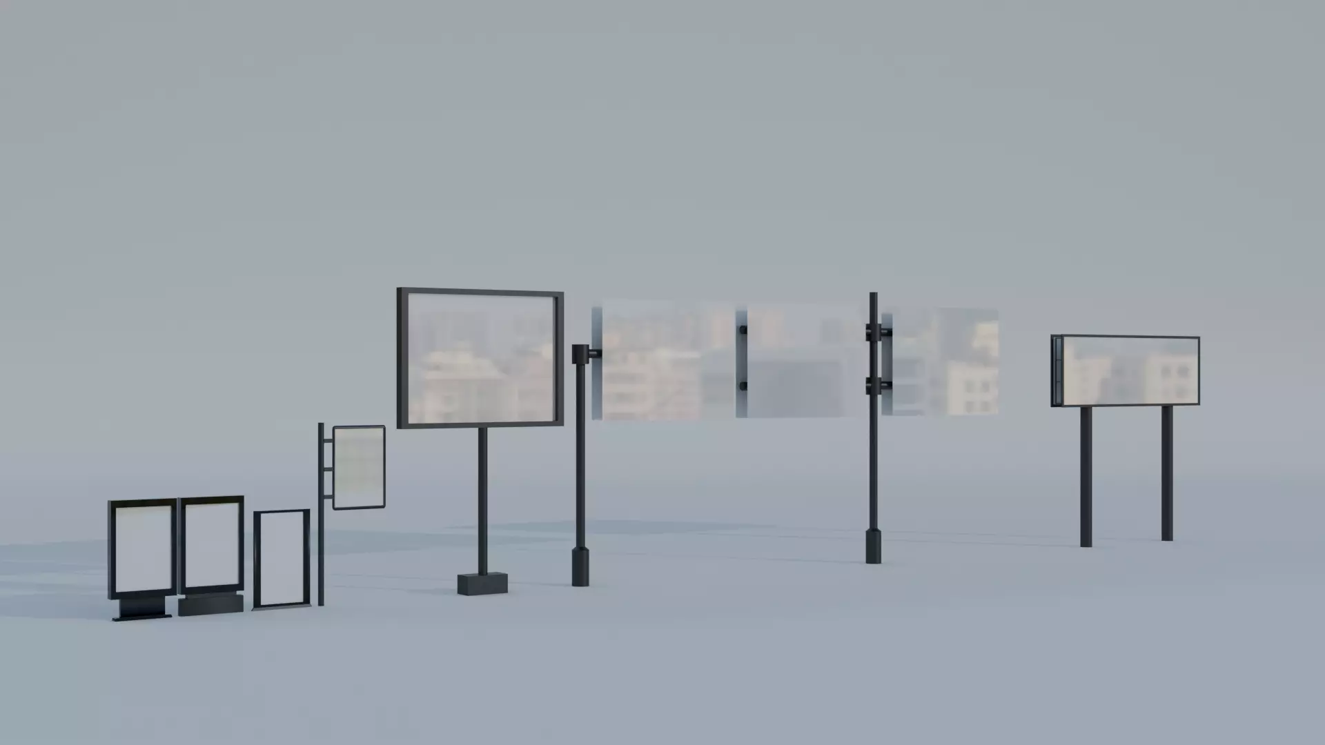 Set of 8 Low Poly Advertising Panels - Real Size Low-poly 3D model