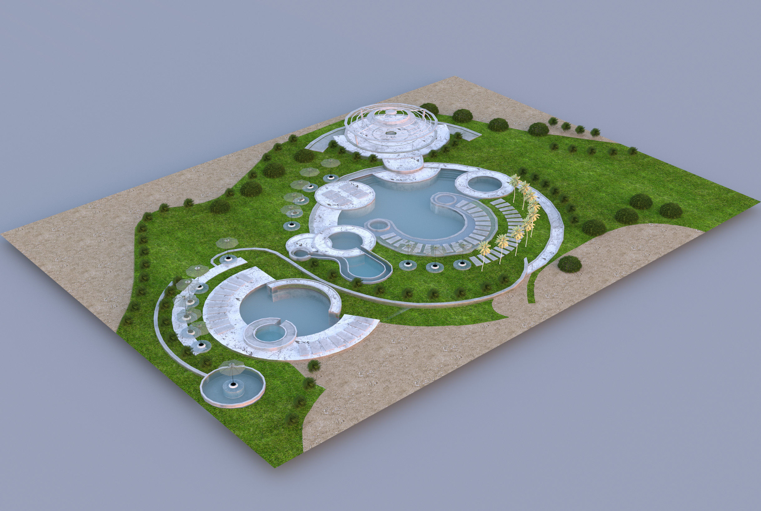 Poolside Paradise Park 3d Scene Low-poly 3D model_3