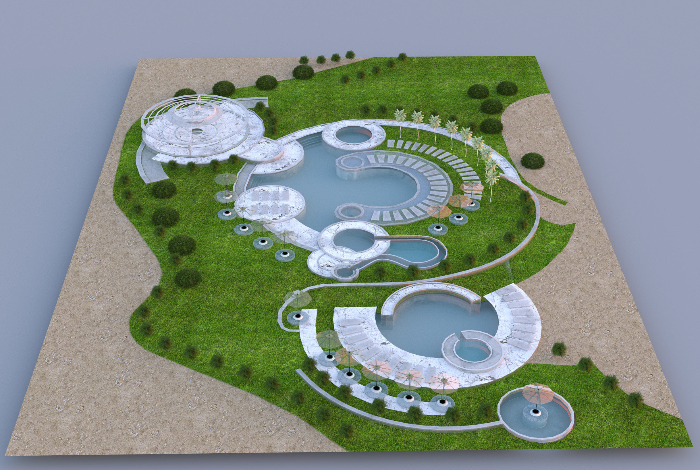 Poolside Paradise Park 3d Scene Low-poly 3D model_4