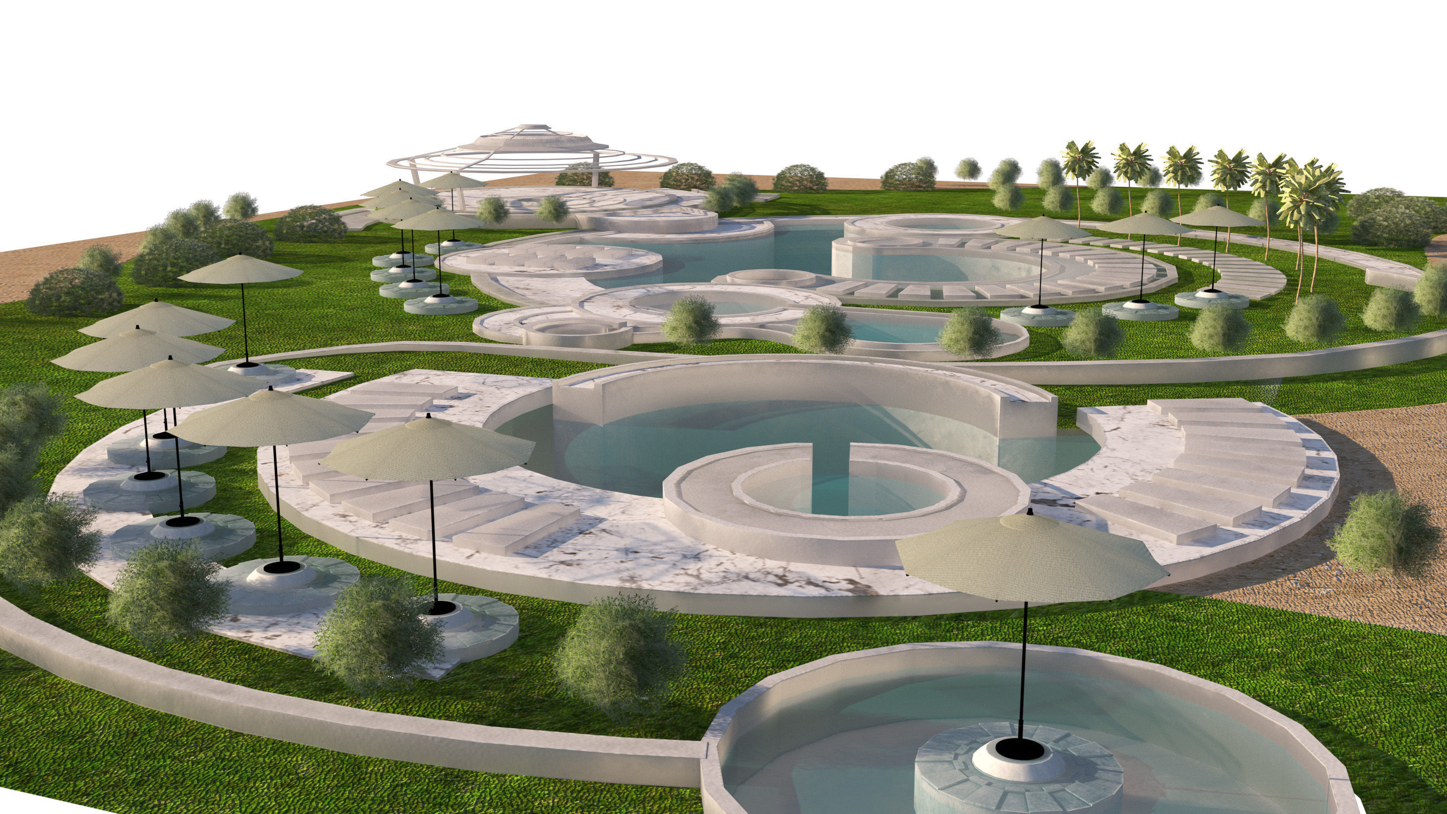 Poolside Paradise Park 3d Scene Low-poly 3D model_1