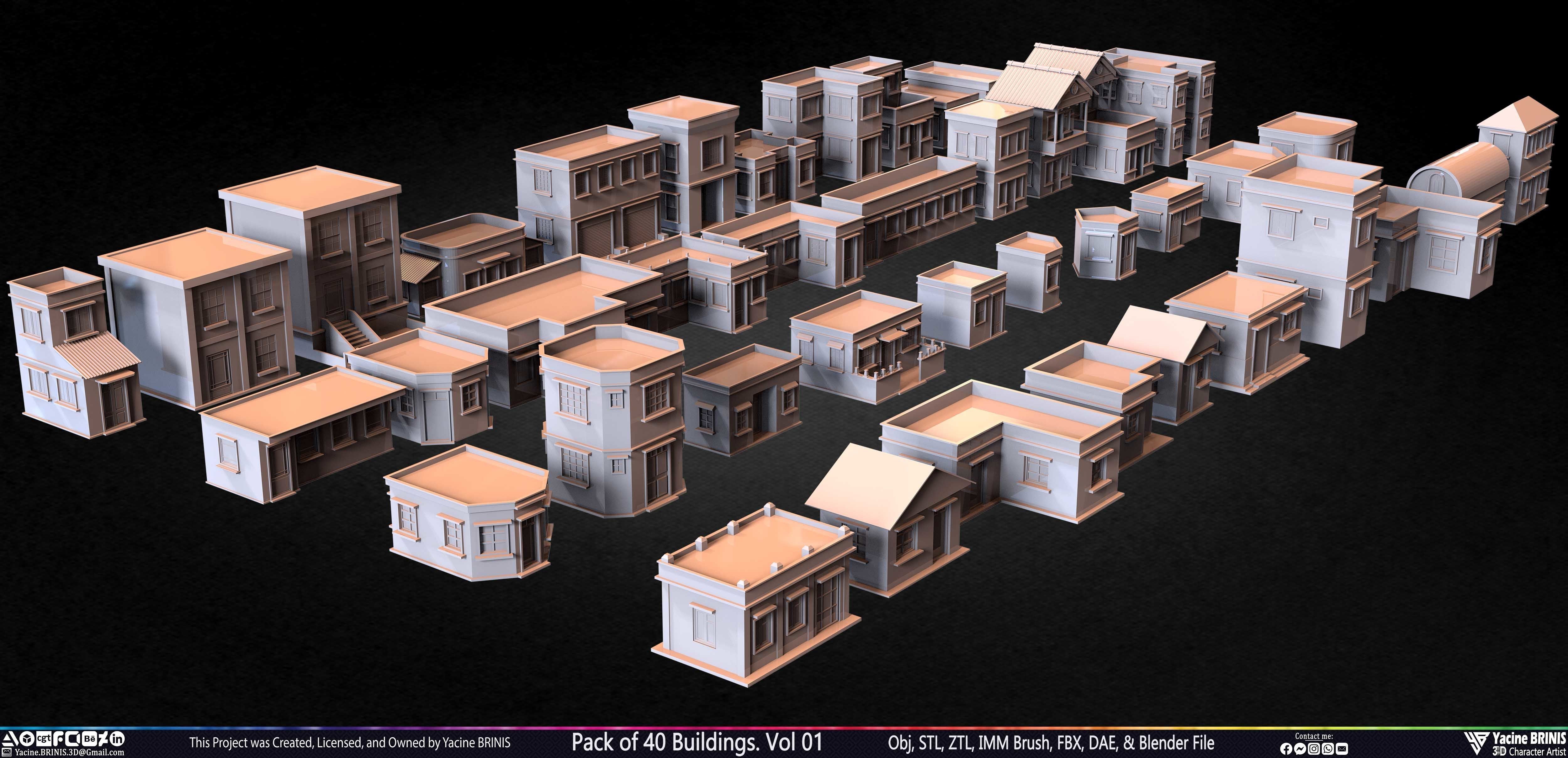 Pack of 40 Buildings Volume 01 Low-poly 3D model_7