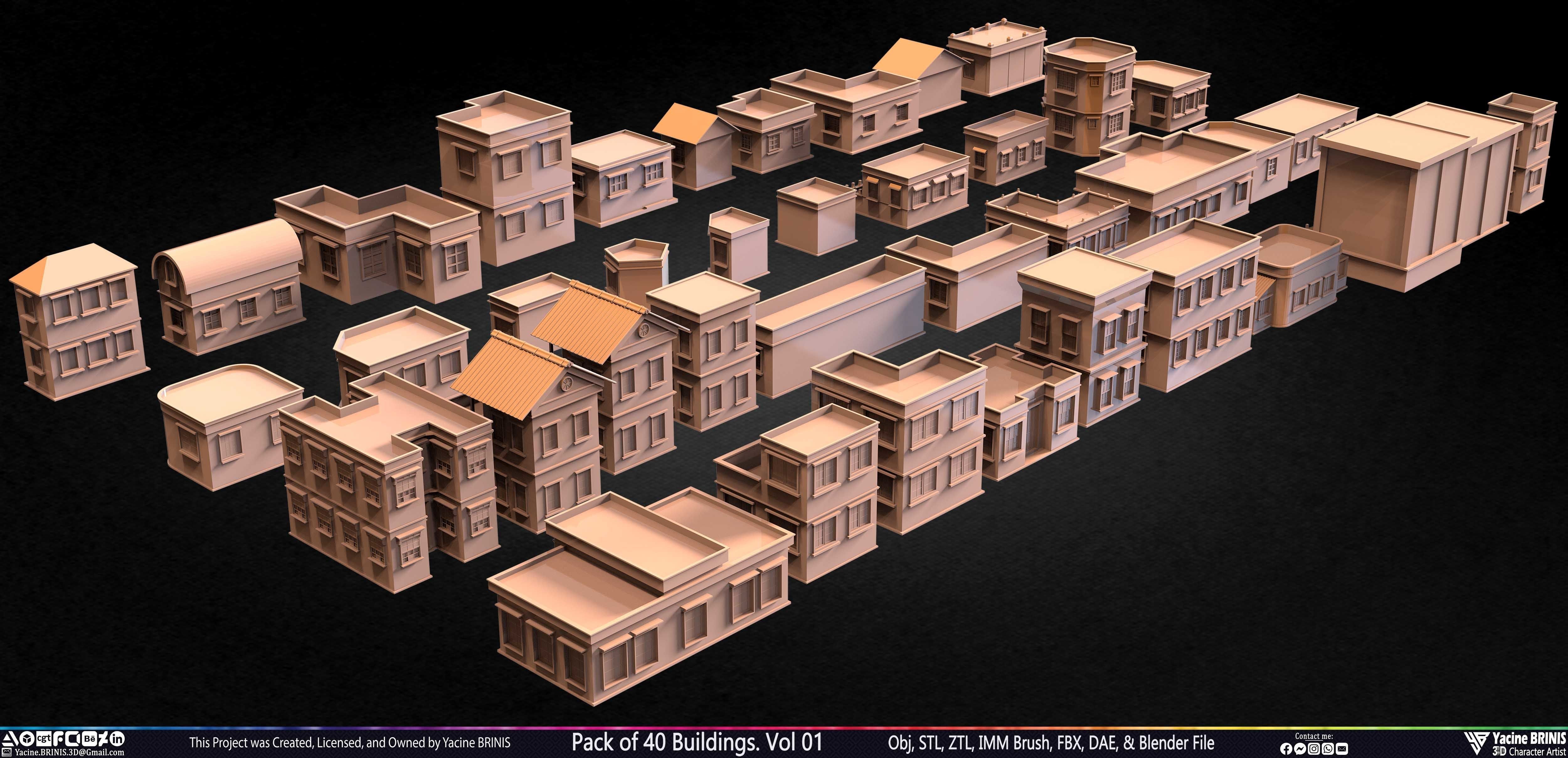 Pack of 40 Buildings Volume 01 Low-poly 3D model_3