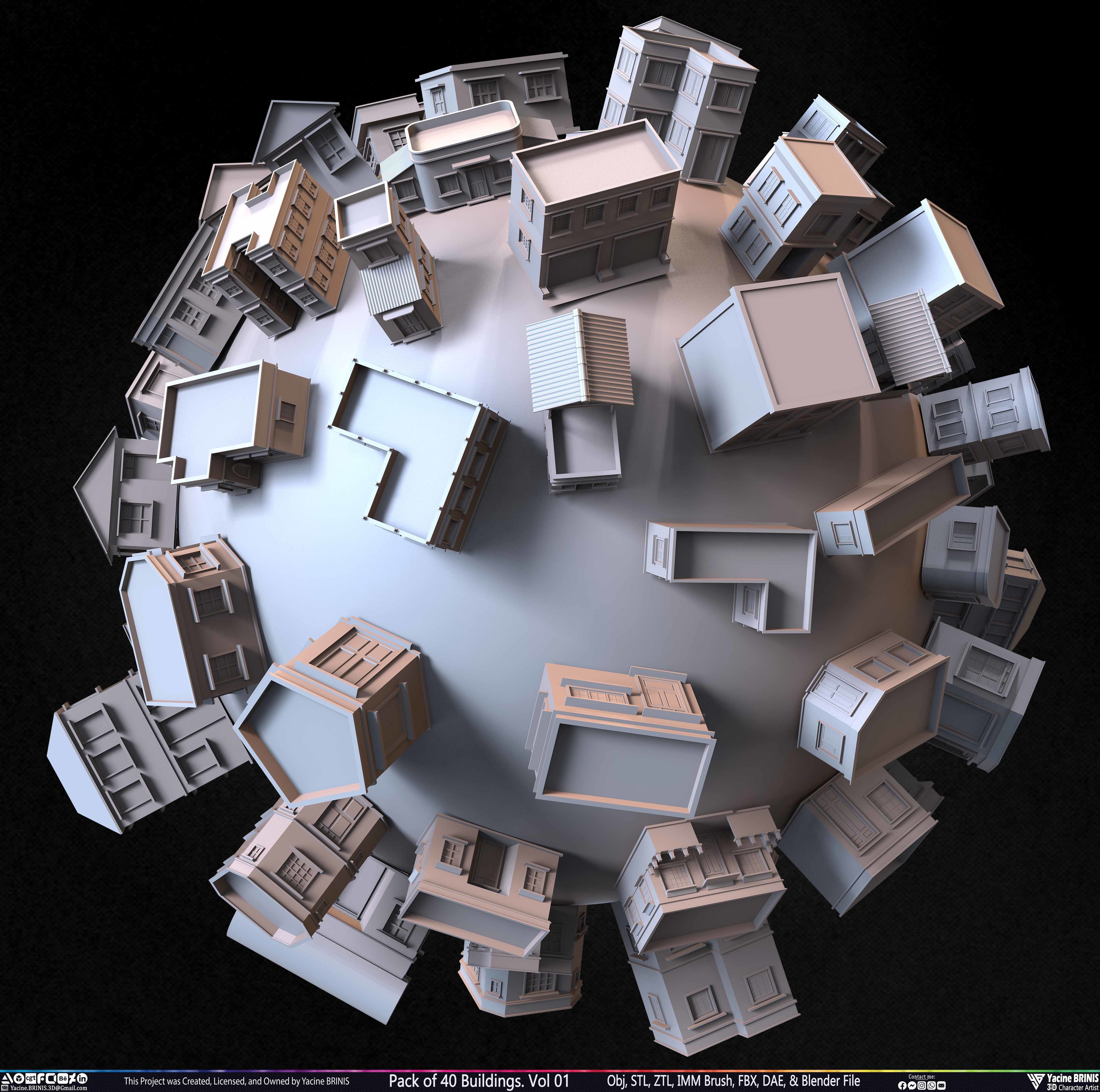 Pack of 40 Buildings Volume 01 Low-poly 3D model_2