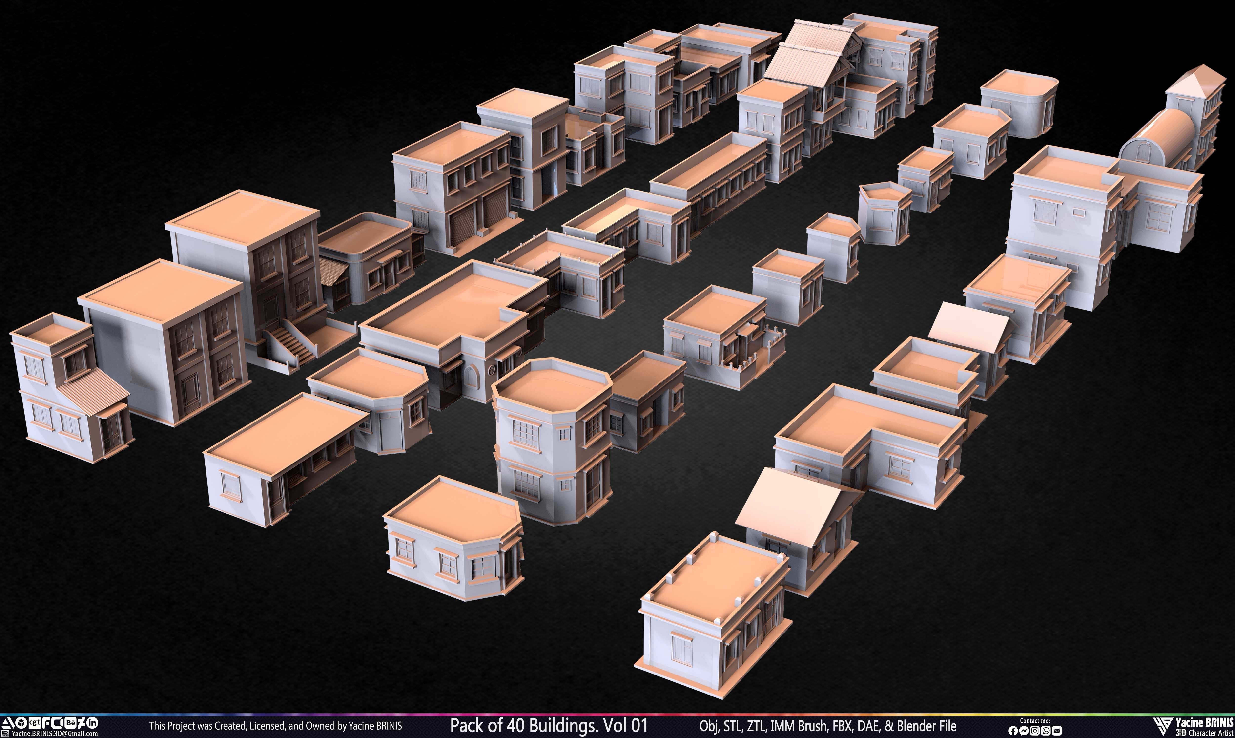 Pack of 40 Buildings Volume 01 Low-poly 3D model_8