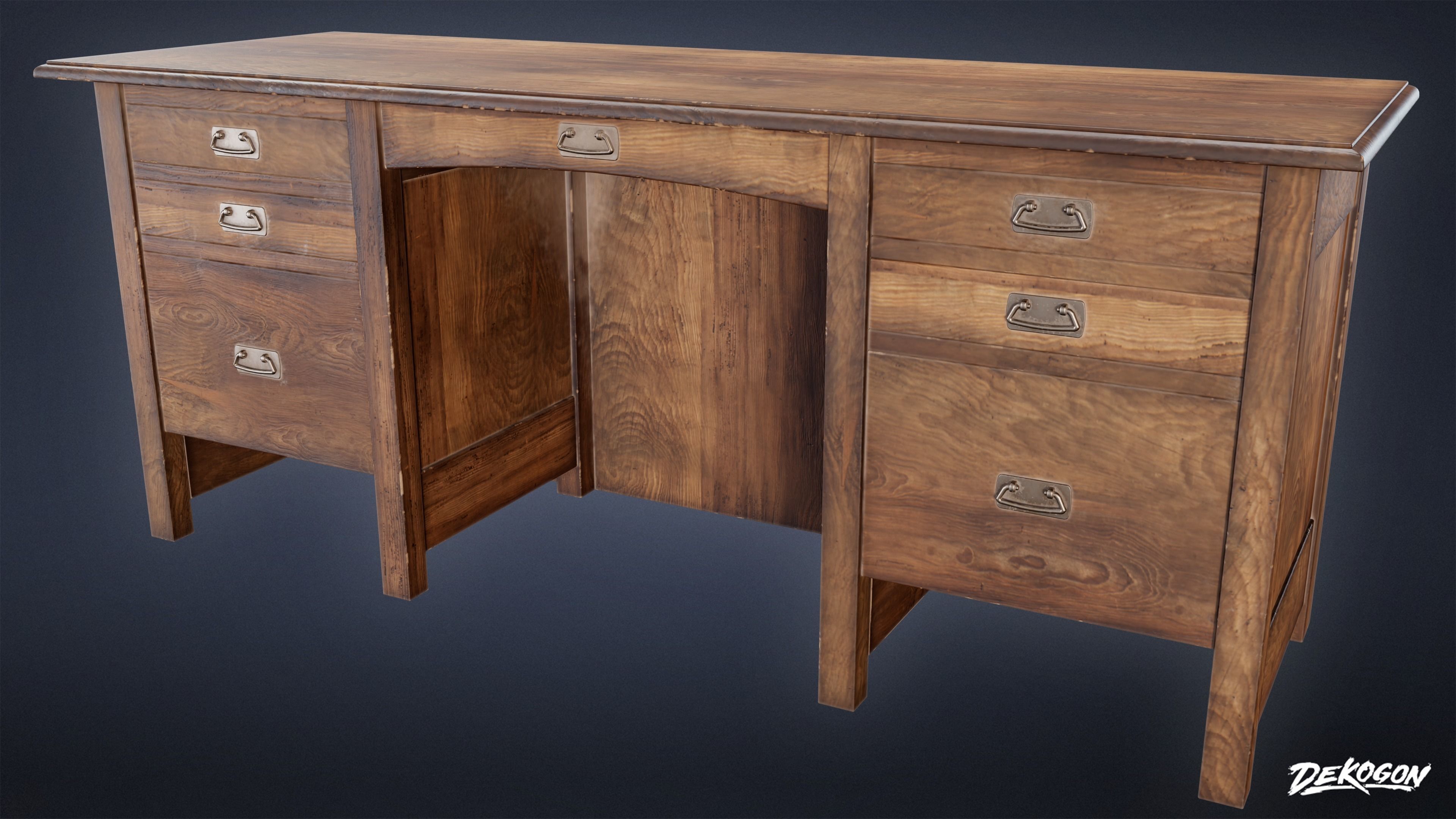 SUBURBS - Desk 02 - LOW POLY AND NANITE Low-poly 3D model_1