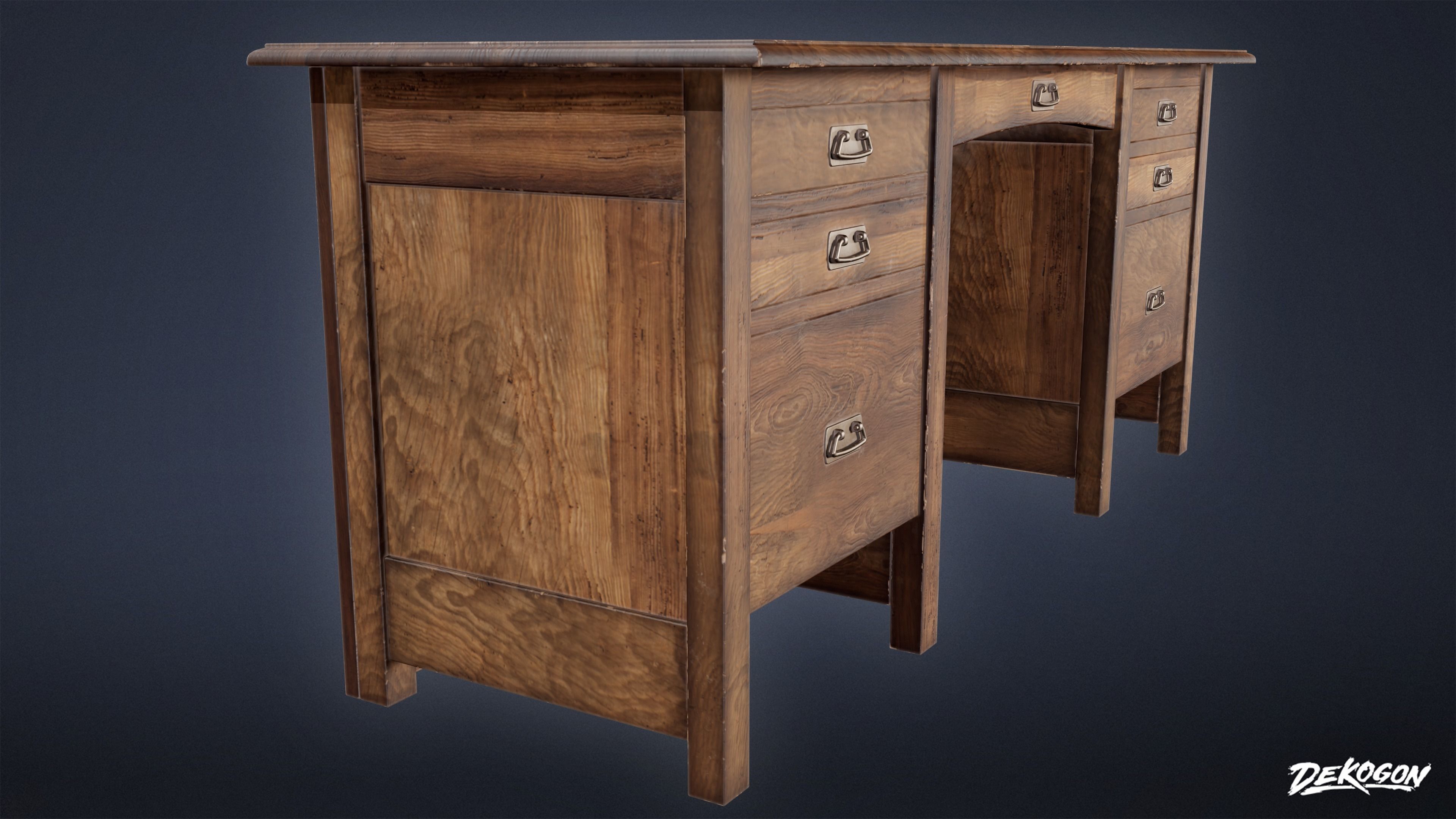 SUBURBS - Desk 02 - LOW POLY AND NANITE Low-poly 3D model_2