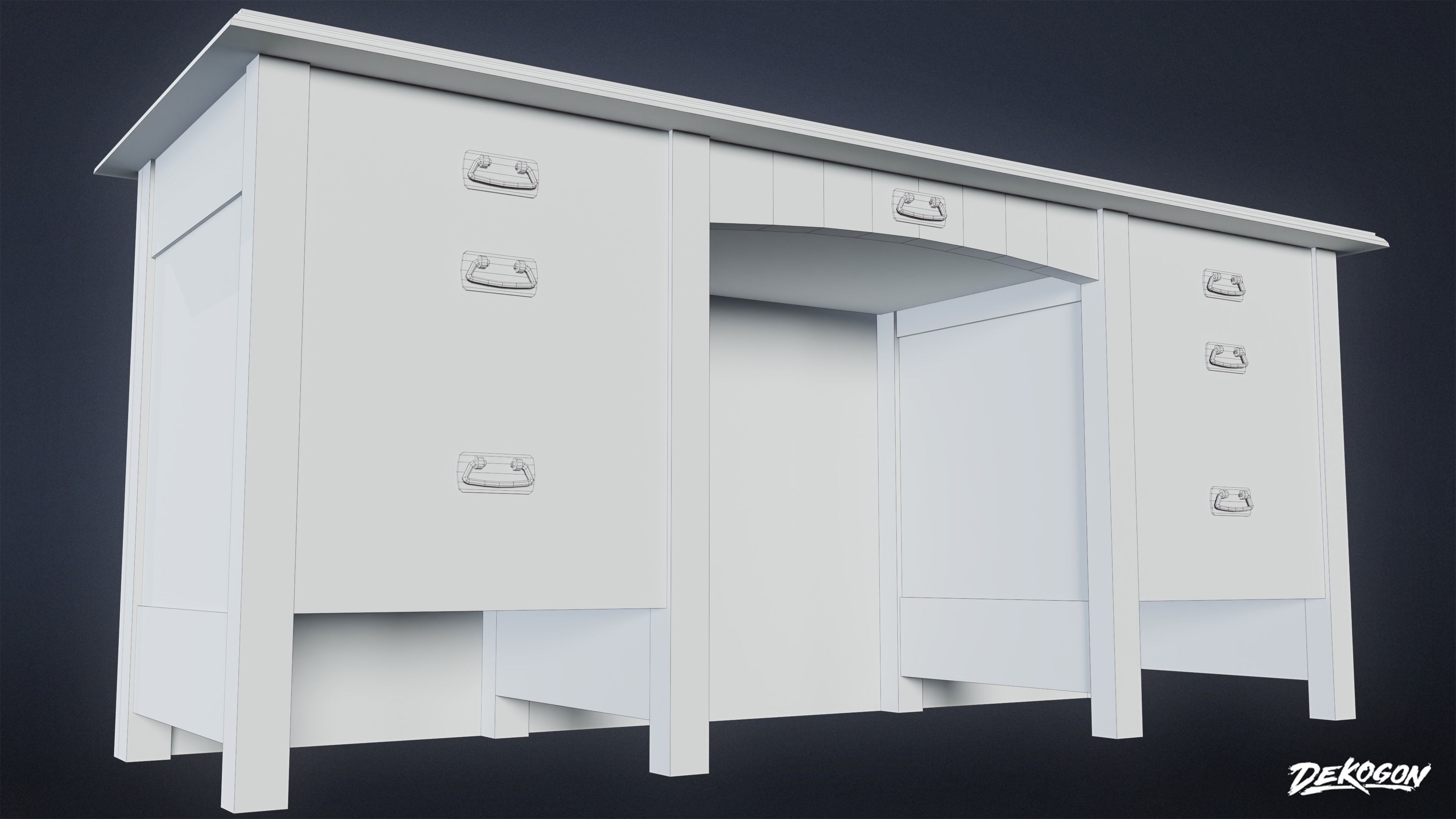 SUBURBS - Desk 02 - LOW POLY AND NANITE Low-poly 3D model_6