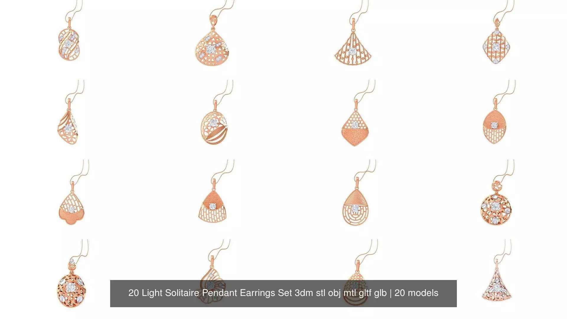 20 Light Solitaire Pendant Earrings Set 3dm stl obj mtl gltf glb 3D Model Collection_0