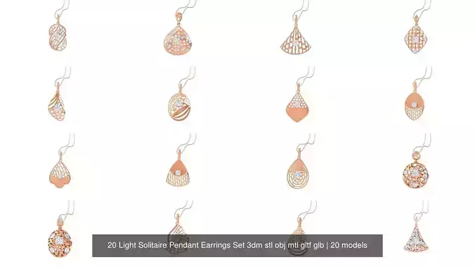 20 Light Solitaire Pendant Earrings Set 3dm stl obj mtl gltf glb 3D Model Collection