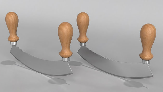 Mezzaluna with One Blade and Wooden Handles 3D model 3