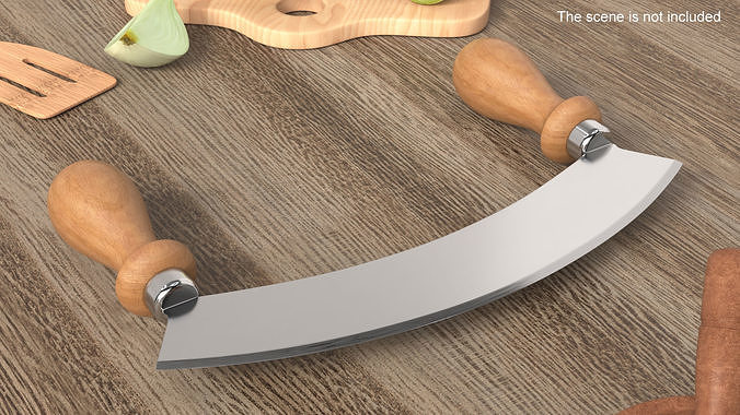 Mezzaluna with One Blade and Wooden Handles 3D model 2