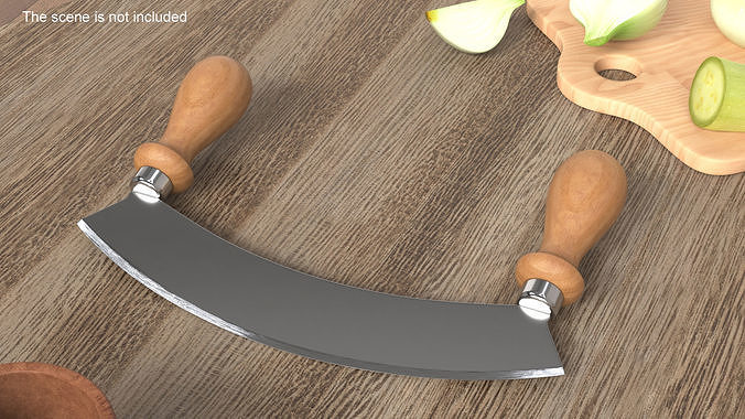 Mezzaluna with One Blade and Wooden Handles 3D model